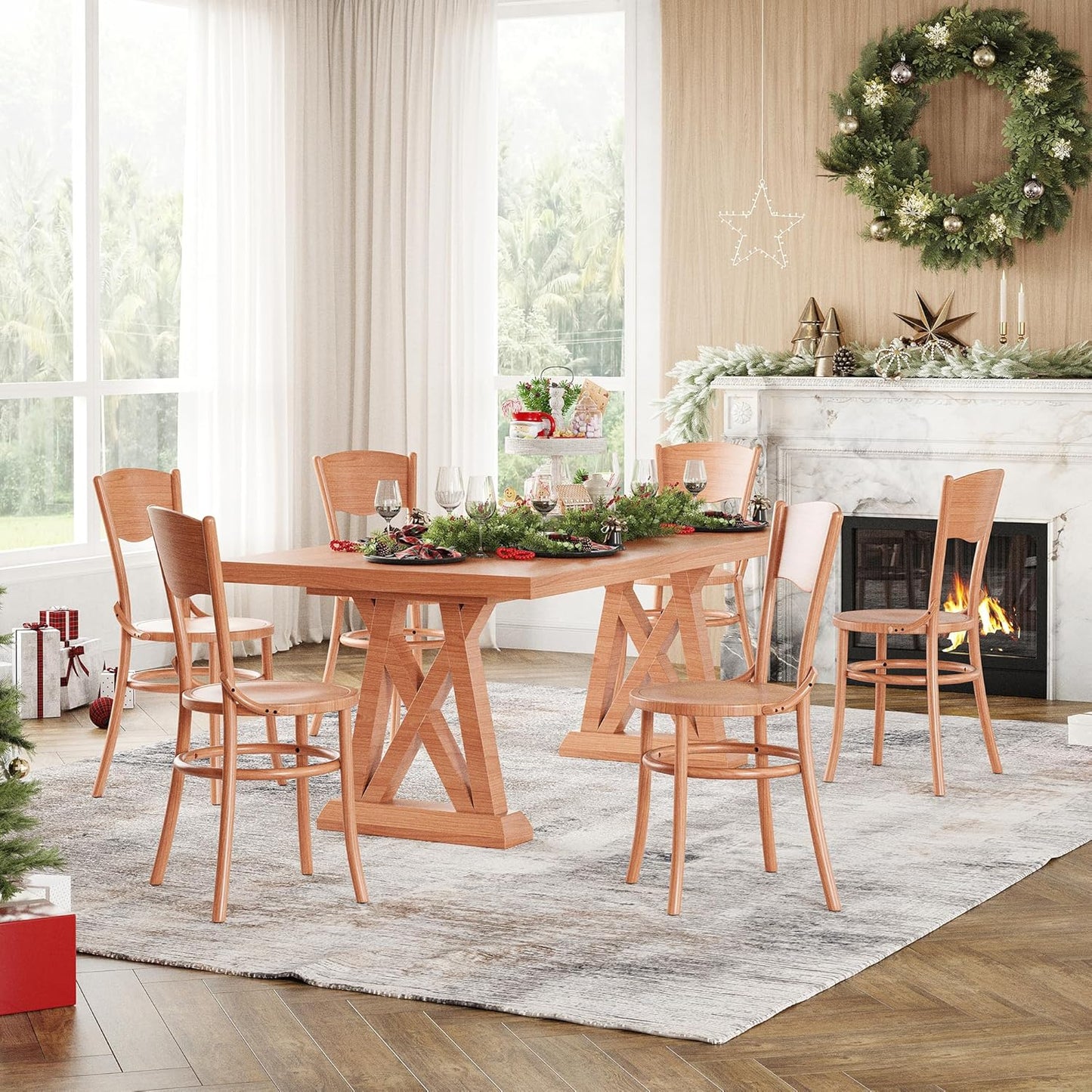 Farini Solid Wood Dining Chairs Set of 2, Farmhouse Kitchen & Dining Room Chairs for Mid Century Dining Table, Fully Assembled