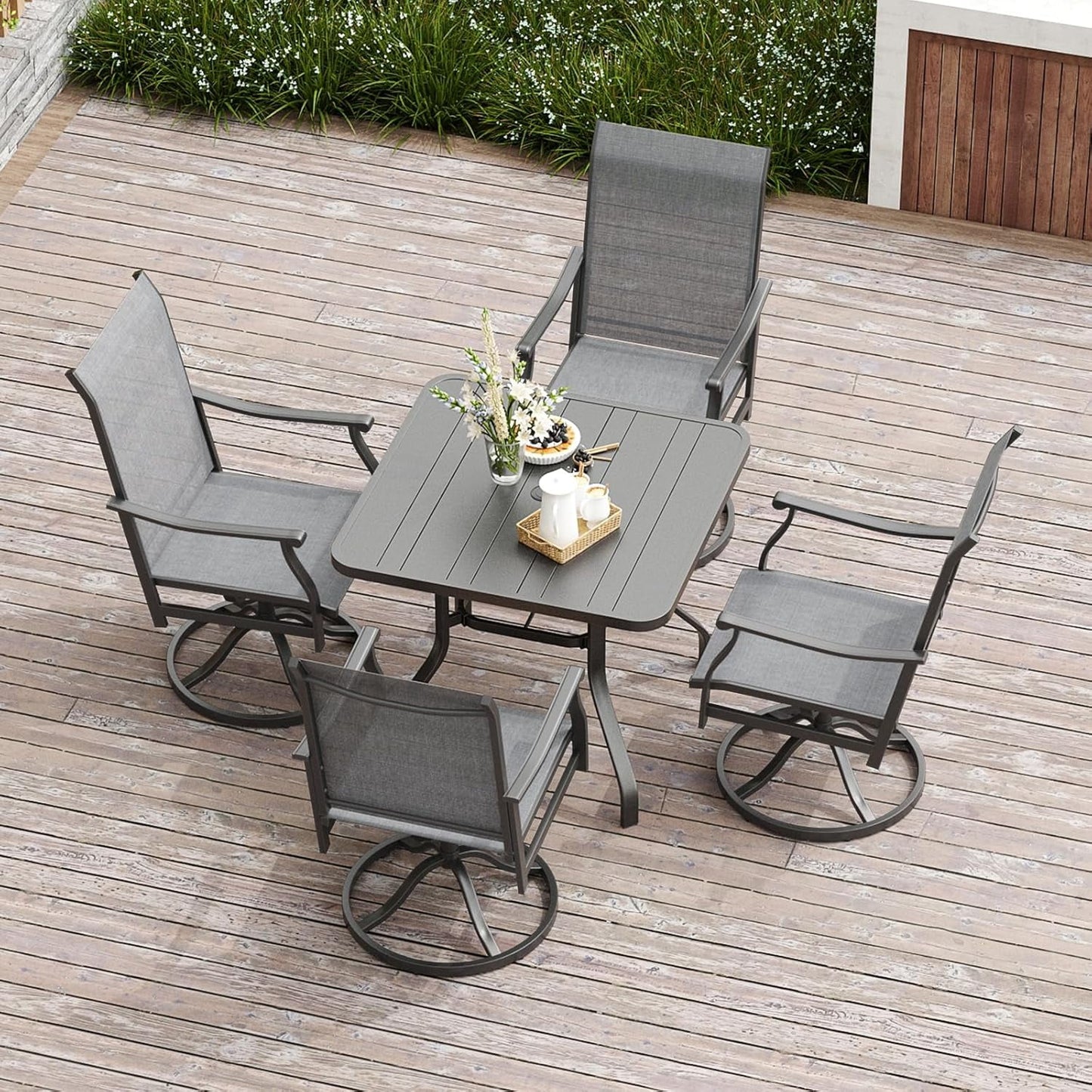 Farini Outdoor Dining Chairs Set, 360°Swivel Patio Dining Chair with Textilene Fabric, Outdoor Metal Armchair All Weather Resistant, Ergonomic Comfort, Perfect for Patio, Backyard, Balcony