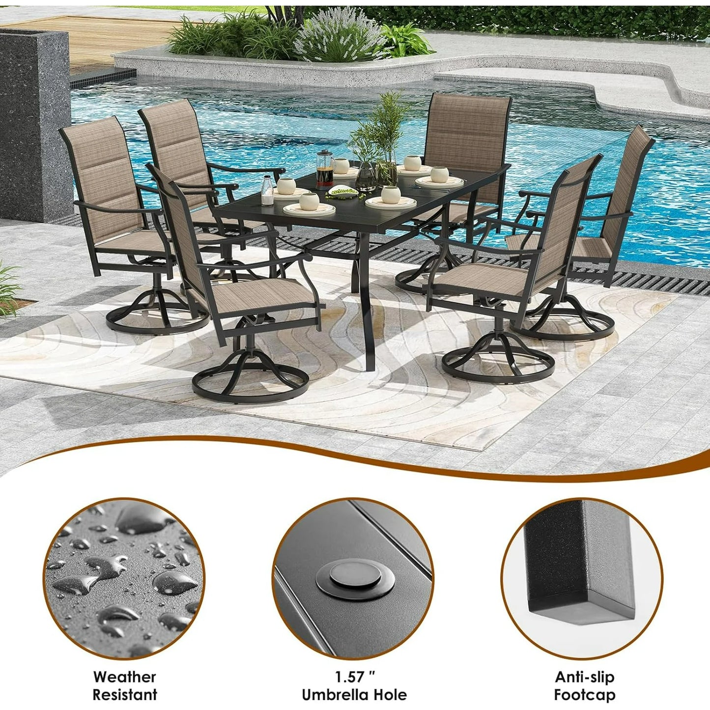 Farini Outdoor Dining Chairs Set, 360°Swivel Patio Dining Chair with Textilene Fabric, Outdoor Metal Armchair All Weather Resistant, Ergonomic Comfort, Perfect for Patio, Backyard, Balcony