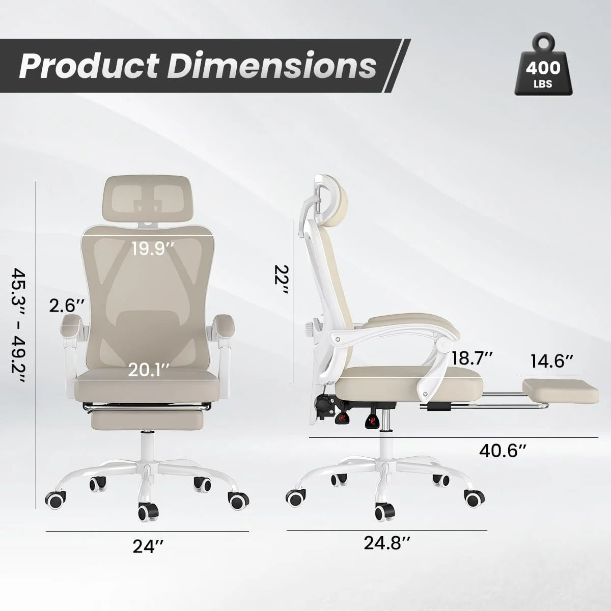 Farini Ergonomic Office Chair with Footrest, Mesh Office Desk Chair with Headrest, High Back Computer Chair with Adjustable Lumbar Support for Home Office Study Room Bedroom