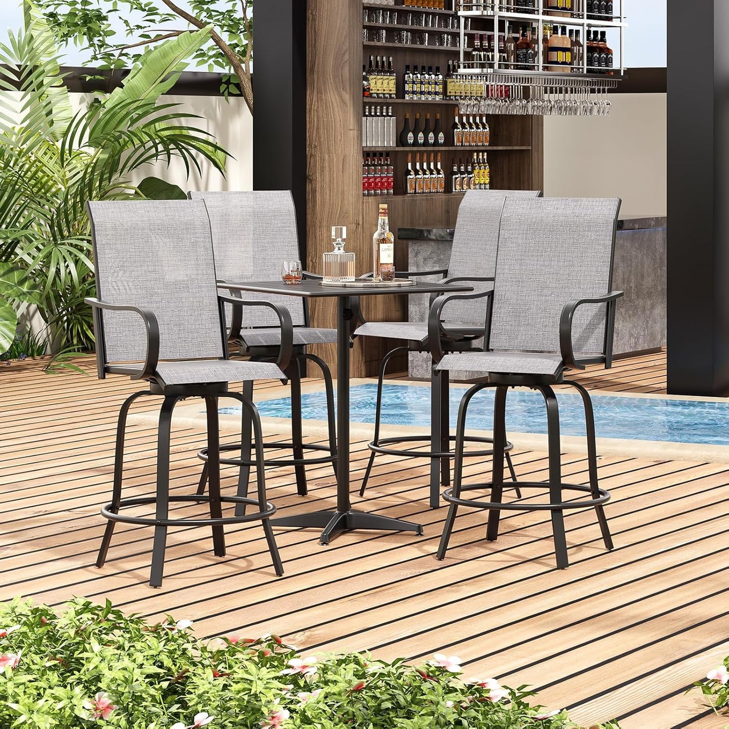 Farini Outdoor Bar Stools Set, 360°Swivel Patio Barstools with Textile Fabric,Ergonomic Comfort Bar Height Tall Outdoor Stools for Balcony