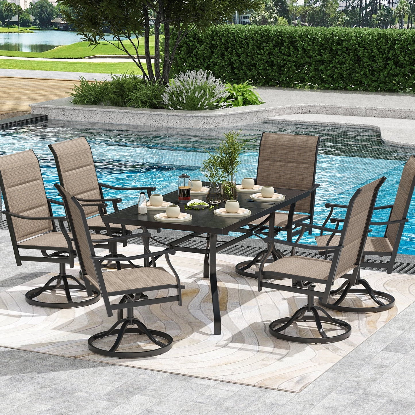 Farini Patio Dining Table, Square Outdoor Dining Table with 1.57" Umbrella Hole for Patio Graden Backyard and Poolside