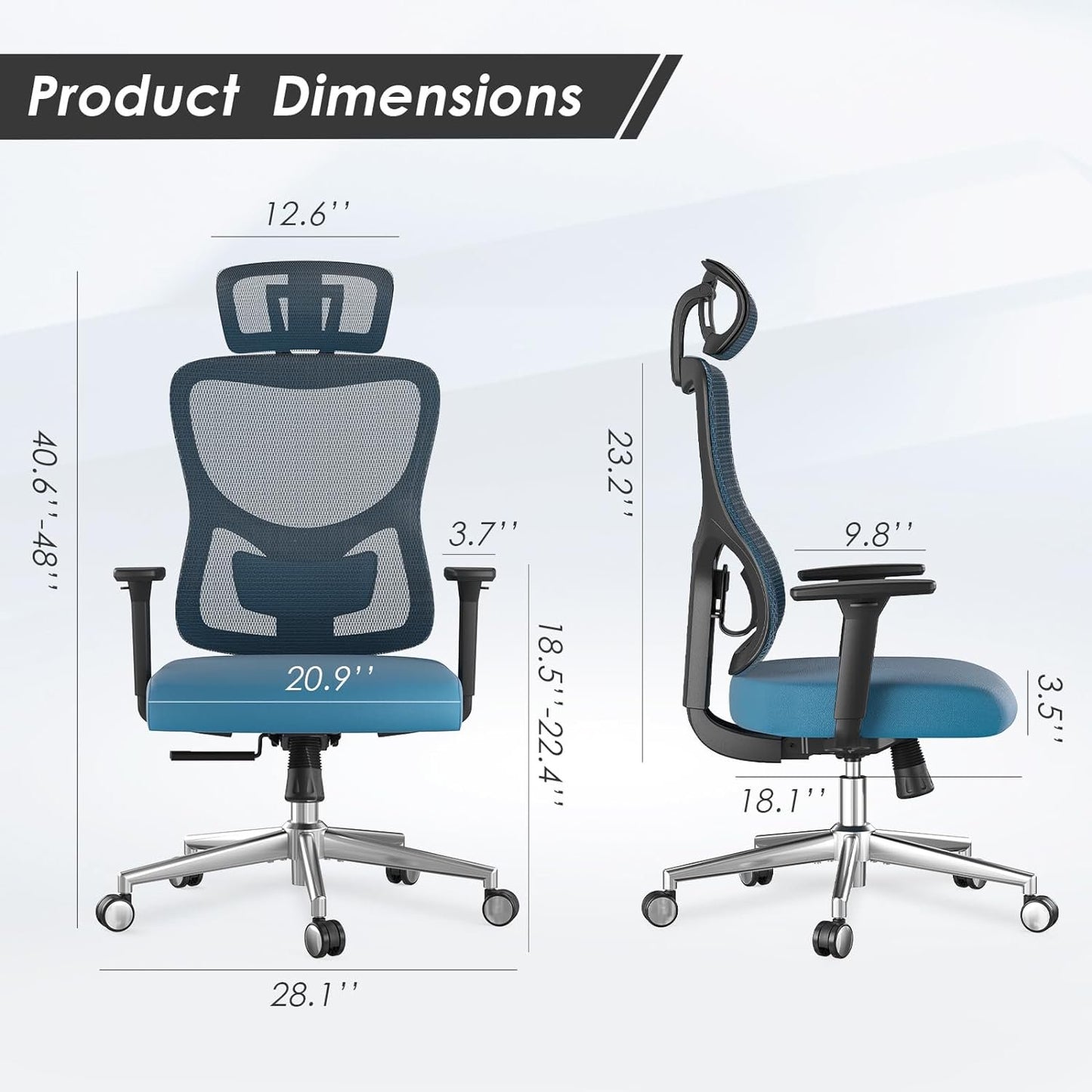 Farini Ergonomic Mesh Office Chair, Computer Desk Chair Ergonomic with Headrest, Adjustable Lumbar Support and 3D Armrests, High Back Office Chair