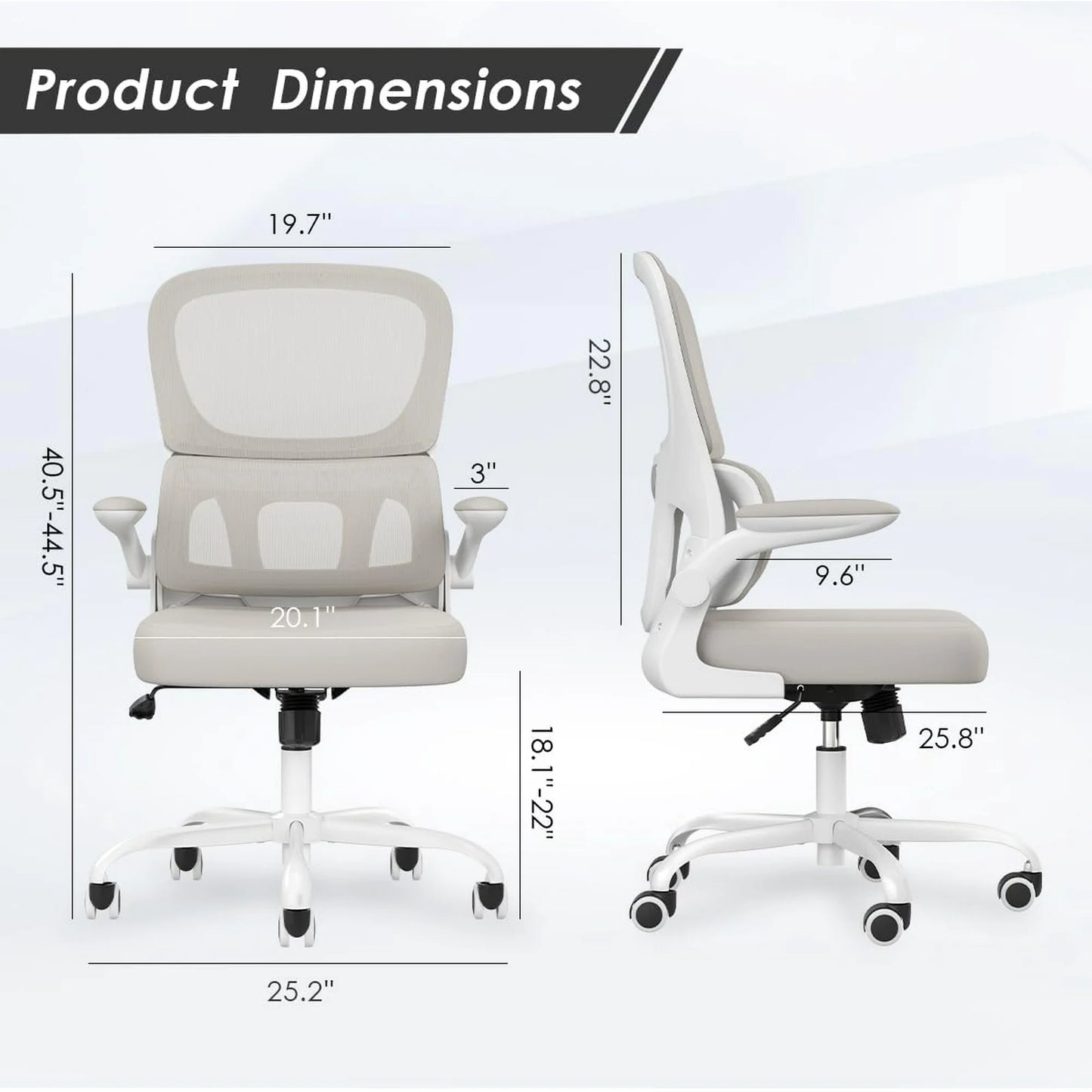 Farini Ergonomic Office Chair, Mesh Desk Chair with Lumbar Support, Comfy Computer Desk Chair with Flip Armrest Rolling Wheels for Home Study Room Office