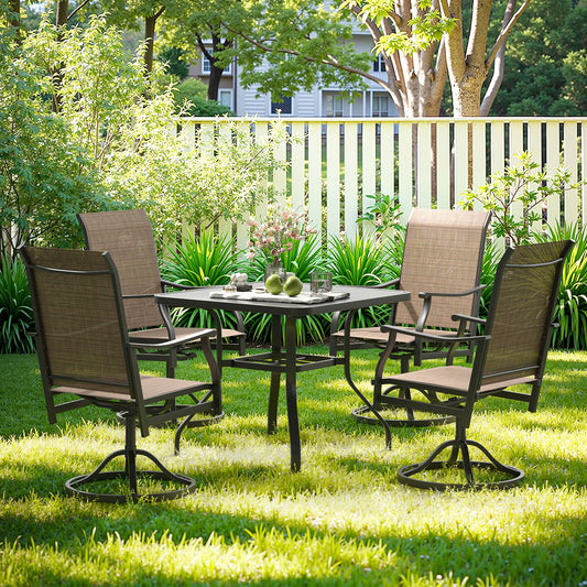 Farini Outdoor 360° Swivel Dining Chairs Set of 4, Textilene Fabric, Rust-Resistant Metal Frame, All-Weather Ergonomic Seating for Patio, Backyard or Balcony, Brown