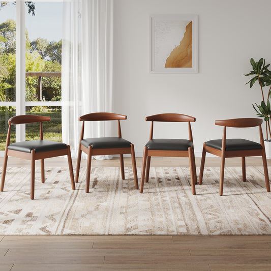 Farini Mid-Century Dining Chairs Set of 4, Solid Wood Frame & PU Leather Upholstered Seats, Walnut-Black