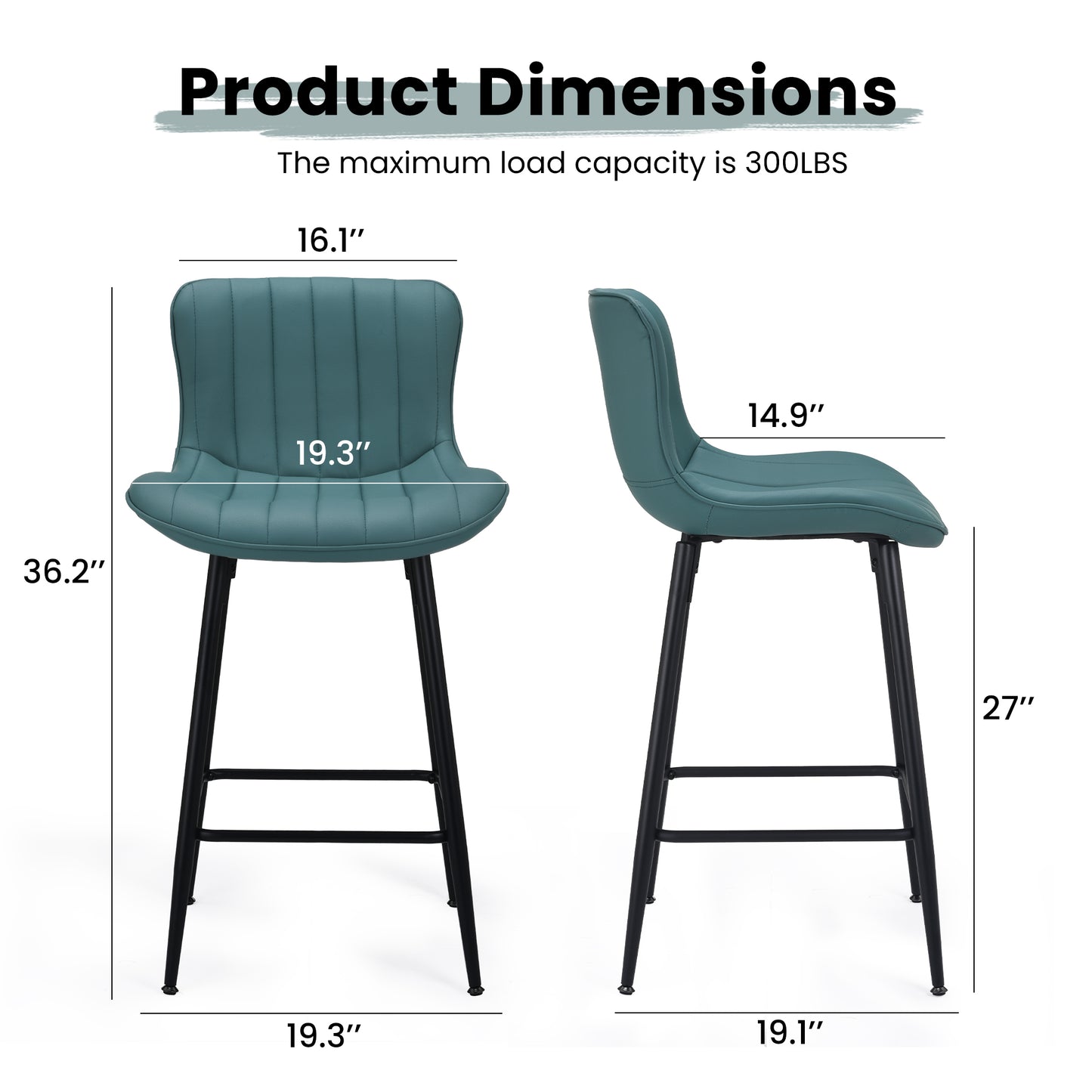 Farini 26" Counter Stools Set of 2, Faux Leather Barstools, Counter Height Chairs for Kitchen Islands & Dining Rooms, Green