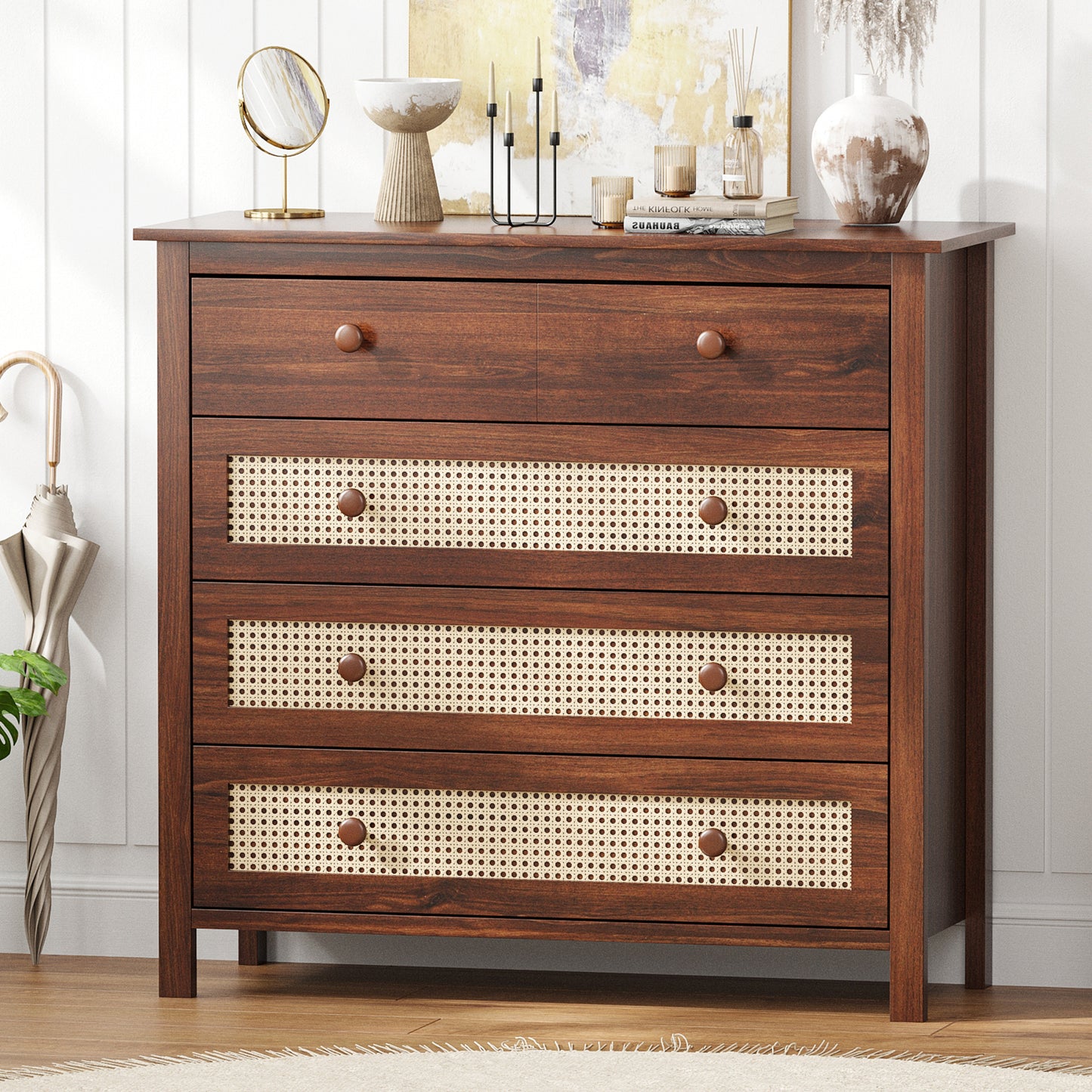 Farini Sideboard Buffet Cabinet with 4 Drawers,Modern Wooden Console Cabinet for Kitchen,Living Room, Dining Room, Hallway