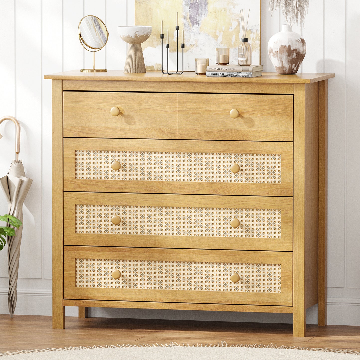 Farini Sideboard Buffet Cabinet with 4 Drawers,Modern Wooden Console Cabinet for Kitchen,Living Room, Dining Room, Hallway