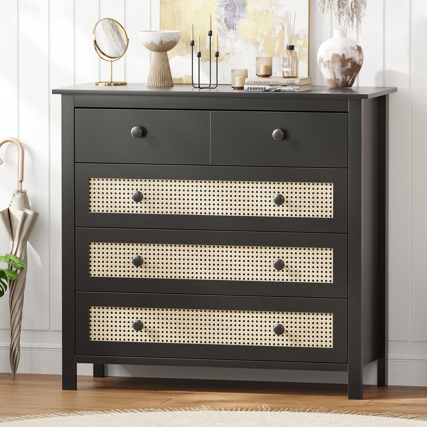 Farini Sideboard Buffet Cabinet with 4 Drawers,Modern Wooden Console Cabinet for Kitchen,Living Room, Dining Room, Hallway