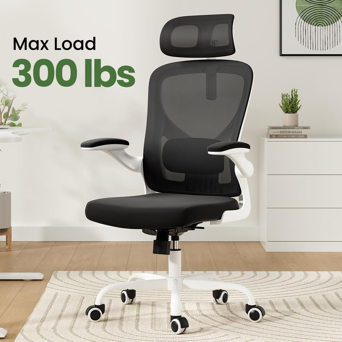 Farini Ergonomic Office Chair,Home Office Desk Chair with Adjustable Lumbar Support and Armrests,Comfy Computer Desk Chair with Headrest,for Home and Office