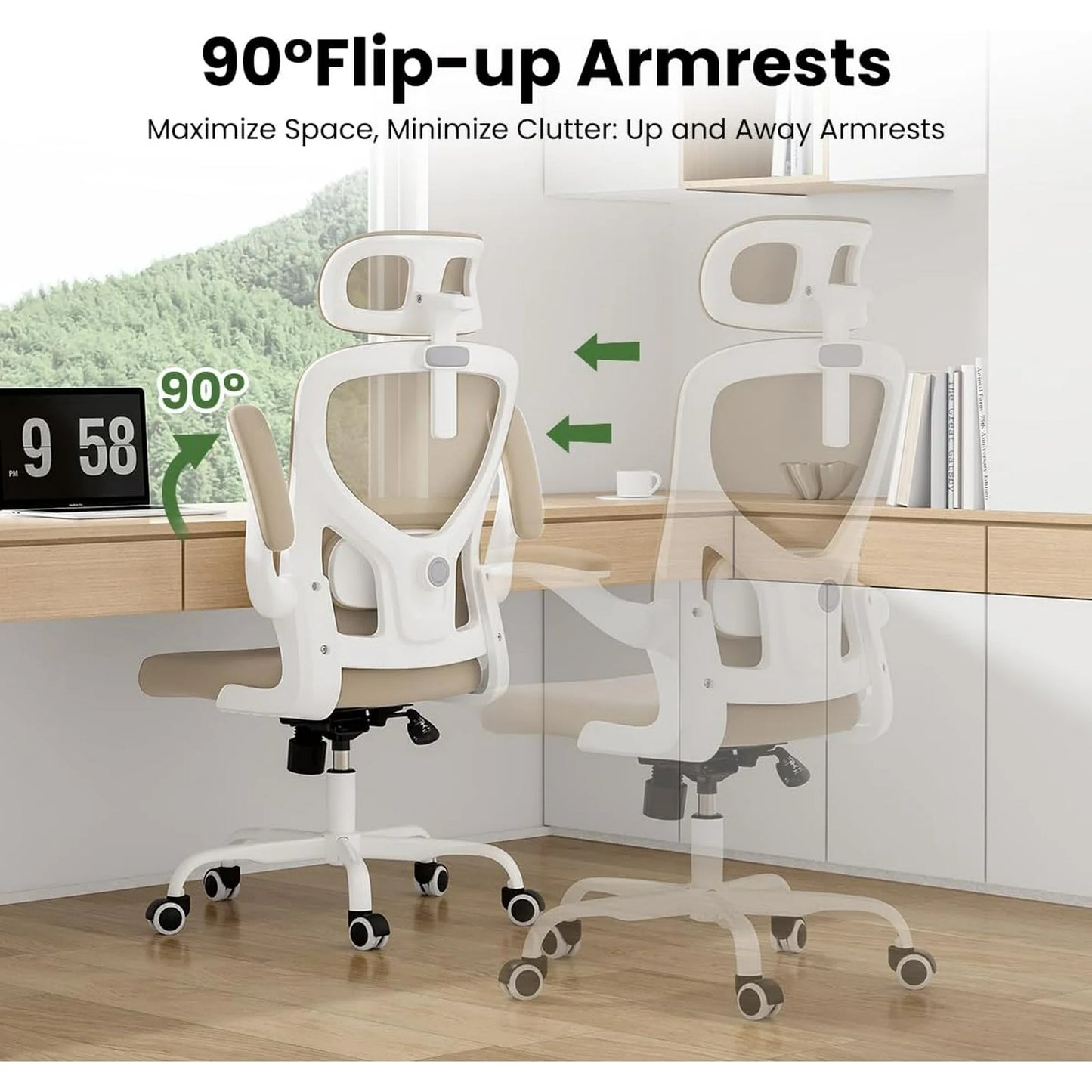 Farini Ergonomic Office Chair,Home Office Desk Chair with Adjustable Lumbar Support and Armrests,Comfy Computer Desk Chair with Headrest,for Home and Office