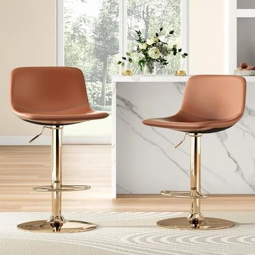 Farini Adjustable Bar Stools Set of 2, Modern Swivel Bar Stools, Bar Height Stools with Back Support, Pu Leather Bar Stool for Kitchen Island Counter