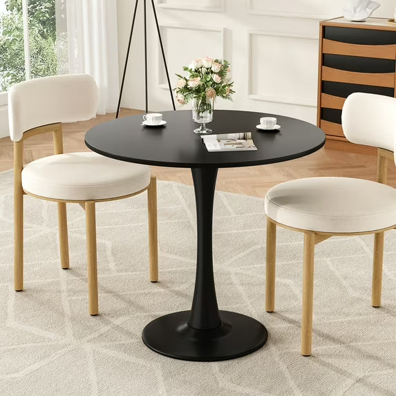 Farini 31.5" Round Dining Table, Wood Top with Metal Pedestal Base, Seats 2-4 People, Black