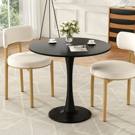 Farini 31.5" Round Dining Table, Wood Top with Metal Pedestal Base, Seats 2-4 People, Black