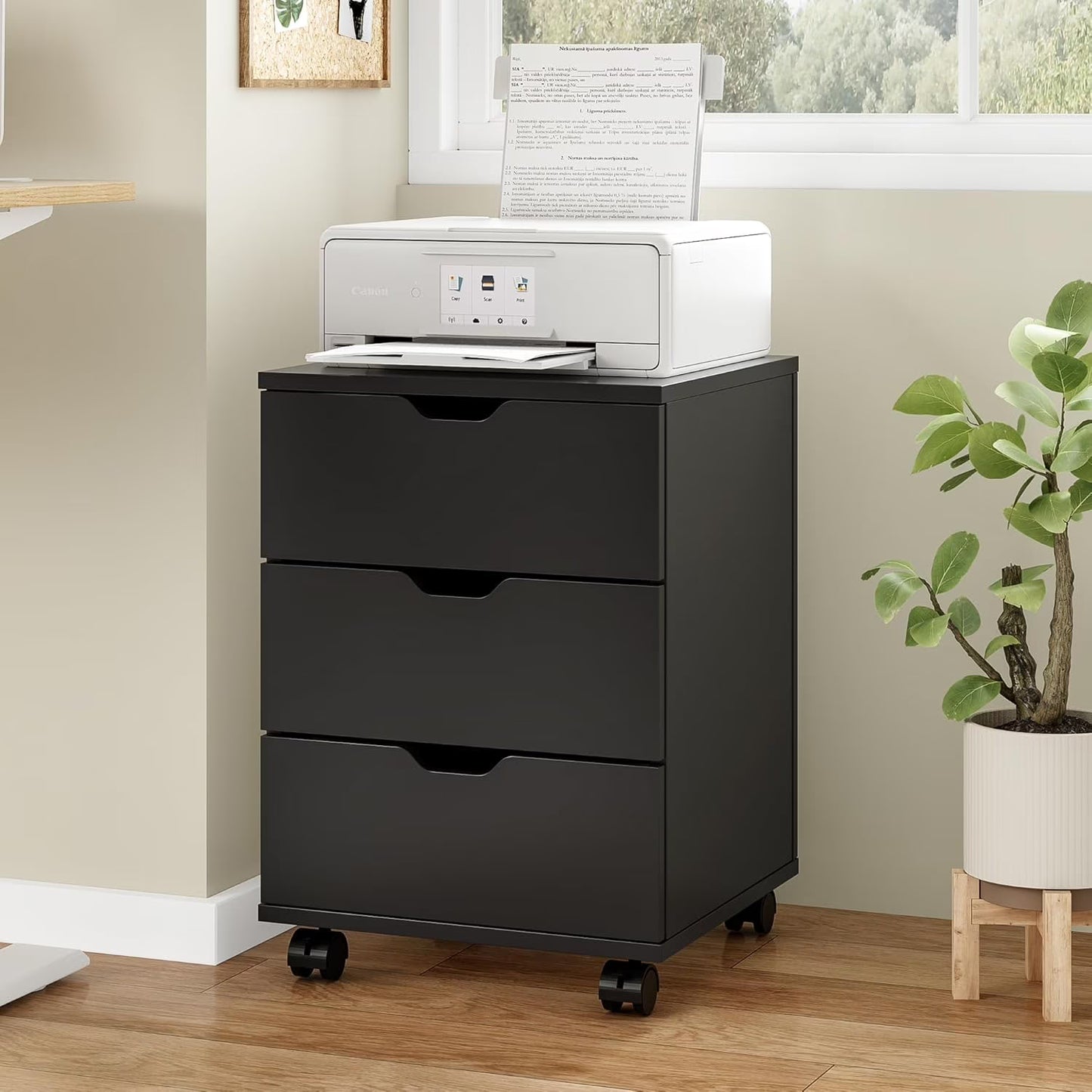 Farini 3-Drawer File Cabinet for Home Office, Mobile Wooden File Cabinet, for Under Desk Storage, Black, Fully-Assembled