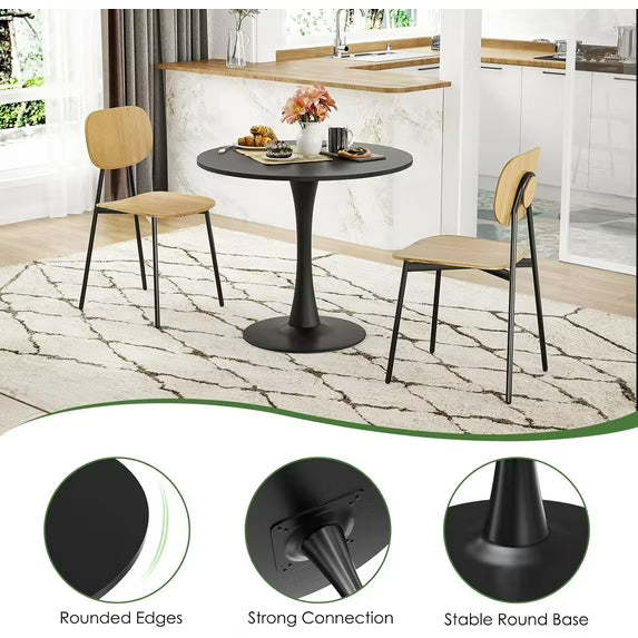 Farini 31.5" Round Dining Table, Wood Top with Metal Pedestal Base, Seats 2-4 People, Black