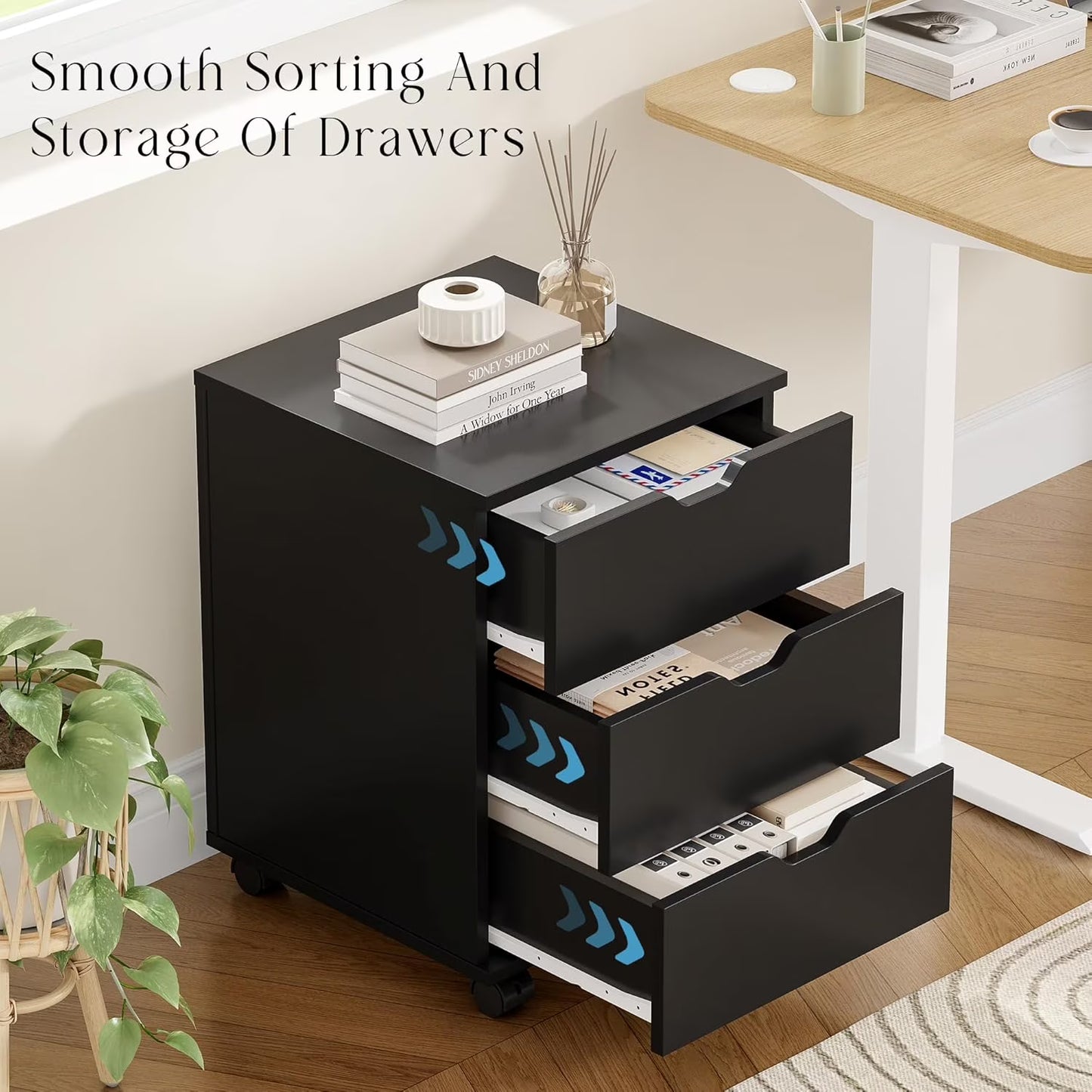 Farini 3-Drawer File Cabinet for Home Office, Mobile Wooden File Cabinet, for Under Desk Storage, Black, Non-Assembled