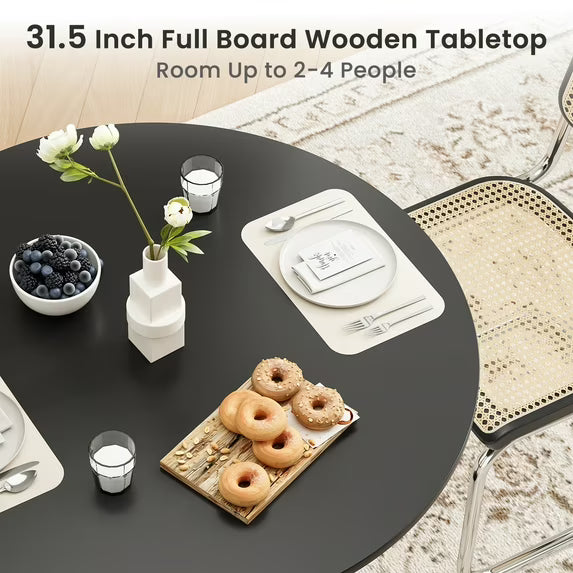 Farini 31.5" Round Dining Table, Wood Top with Metal Pedestal Base, Seats 2-4 People, Black