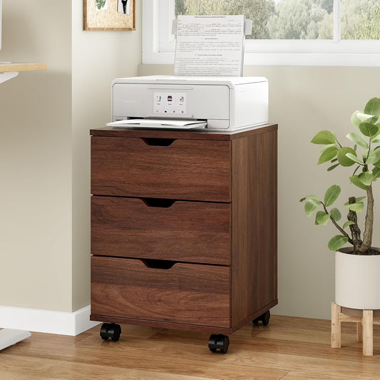Farini 3-Drawer File Cabinet for Home Office, Mobile Wooden File Cabinet, for Under Desk Storage, Brown, Fully-Assembled