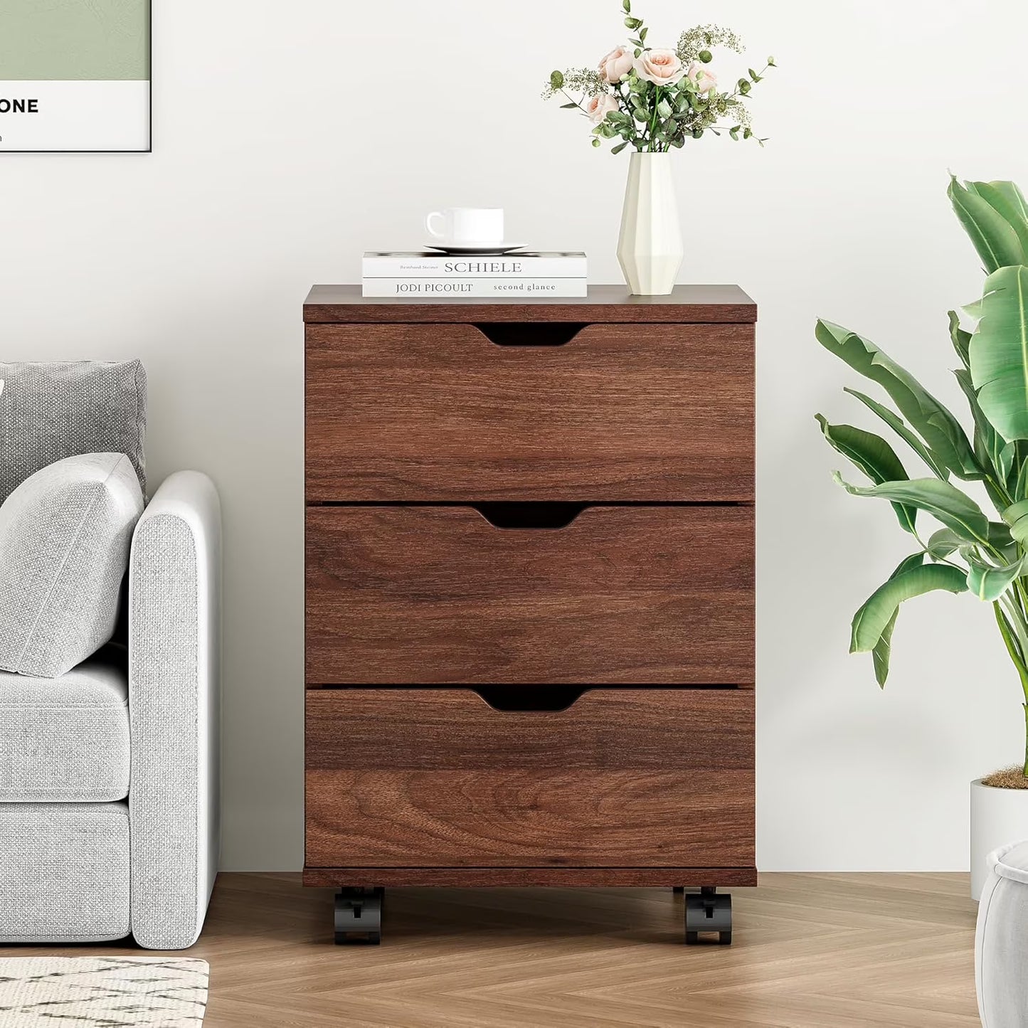 Farini 3-Drawer File Cabinet for Home Office, Mobile Wooden File Cabinet, for Under Desk Storage, Brown, Fully-Assembled