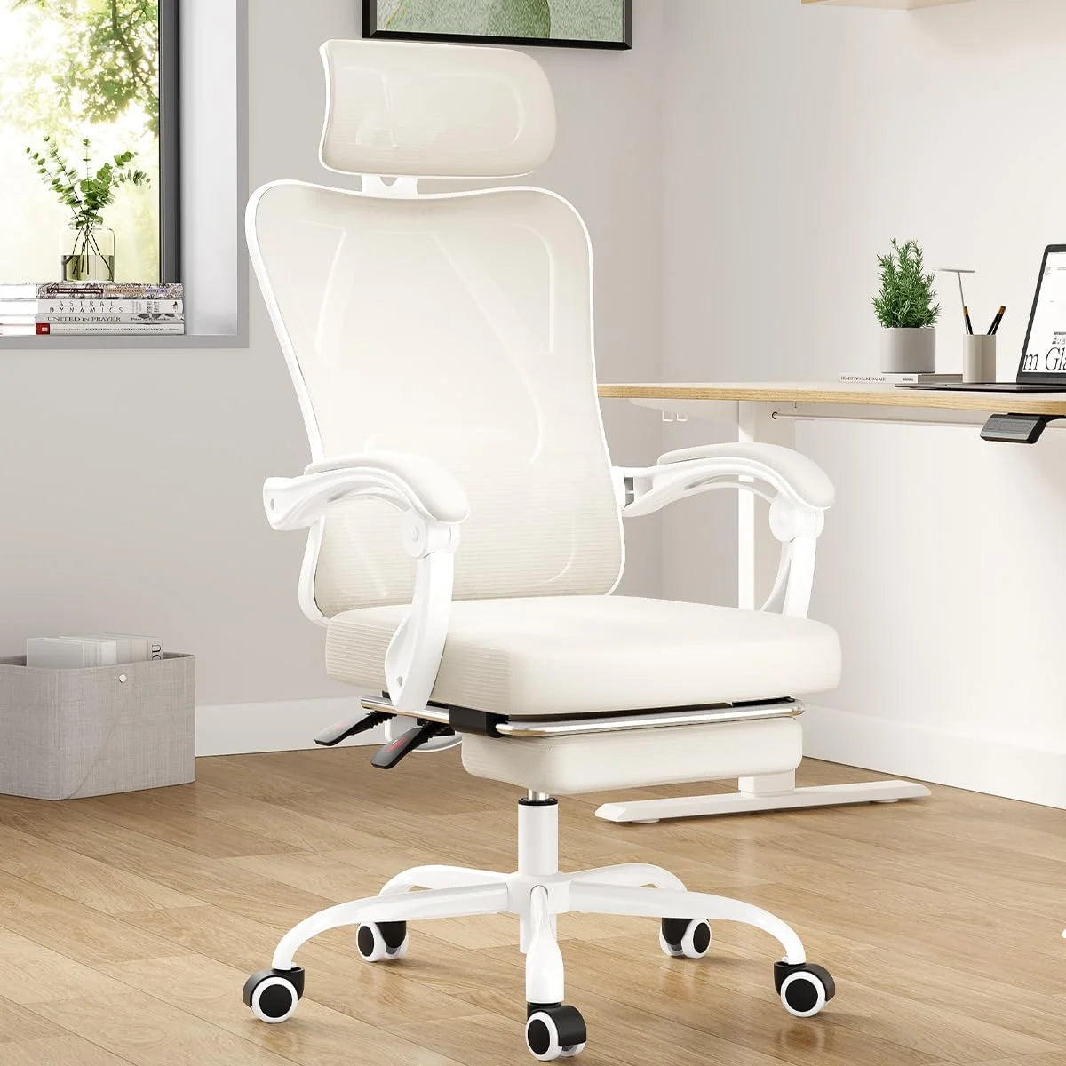 Farini Ergonomic Office Chair with Footrest, Mesh Office Desk Chair with Headrest, High Back Computer Chair with Adjustable Lumbar Support for Home Office Study Room Bedroom