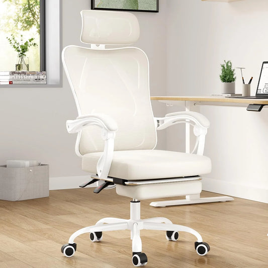 Farini Ergonomic Office Chair with Footrest, Mesh Office Desk Chair with Headrest, High Back Computer Chair with Adjustable Lumbar Support for Home Office Study Room Bedroom