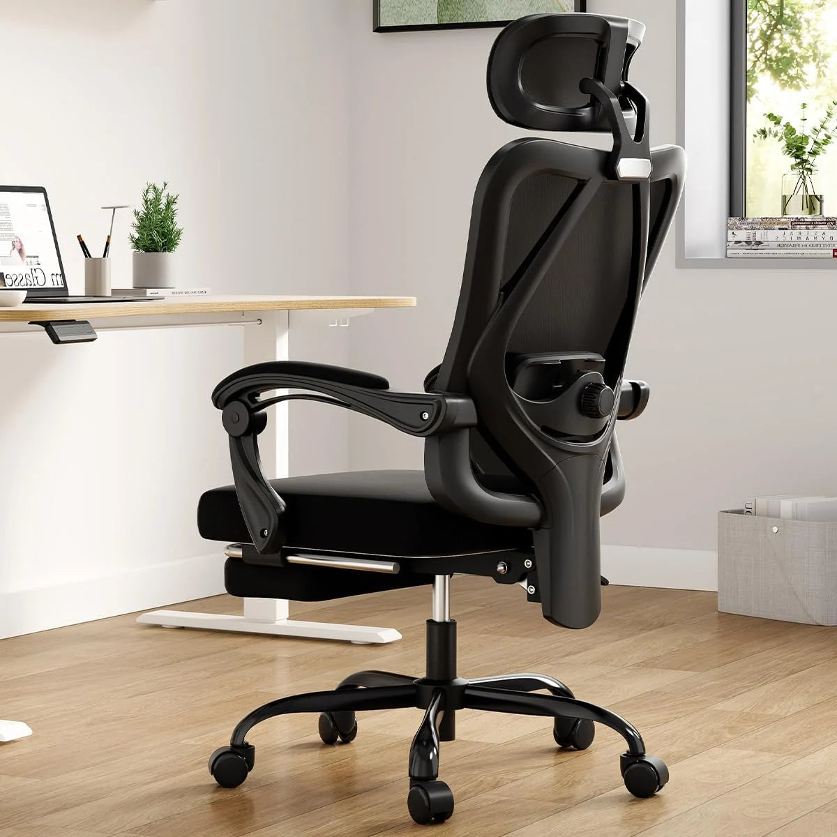 Farini Ergonomic Office Chair with Footrest, Mesh Office Desk Chair with Headrest, High Back Computer Chair with Adjustable Lumbar Support for Home Office Study Room Bedroom