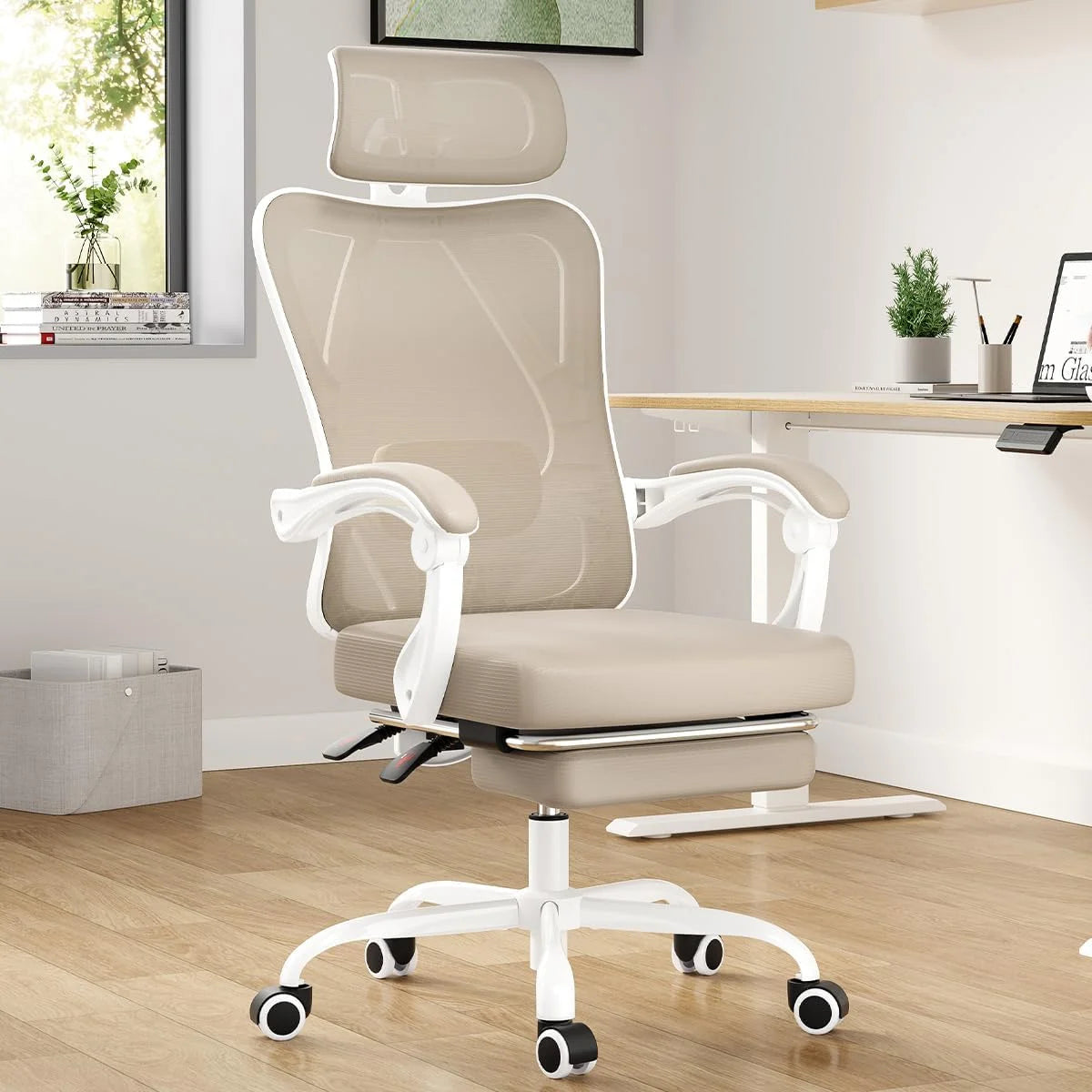 Farini Ergonomic Office Chair with Footrest, Mesh Office Desk Chair with Headrest, High Back Computer Chair with Adjustable Lumbar Support for Home Office Study Room Bedroom