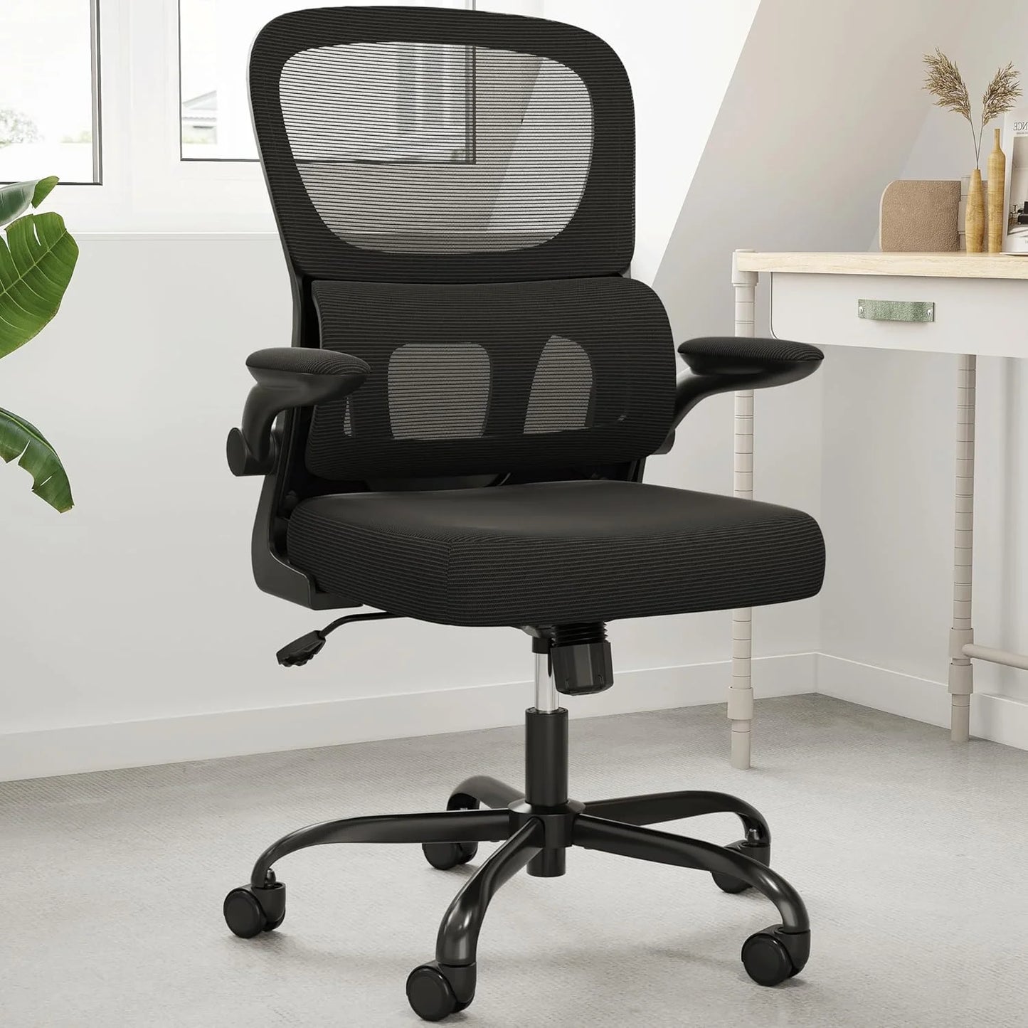 Farini Ergonomic Office Chair, Mesh Desk Chair with Lumbar Support, Comfy Computer Desk Chair with Flip Armrest Rolling Wheels for Home Study Room Office
