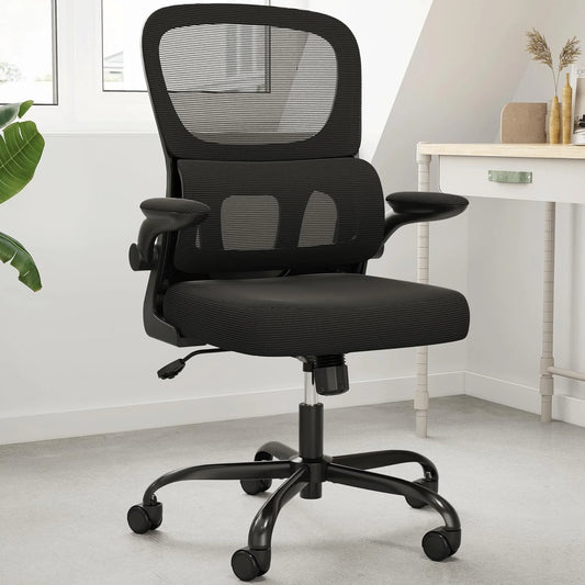 Farini Ergonomic Office Chair, Mesh Desk Chair with Lumbar Support, Comfy Computer Desk Chair with Flip Armrest Rolling Wheels for Home Study Room Office