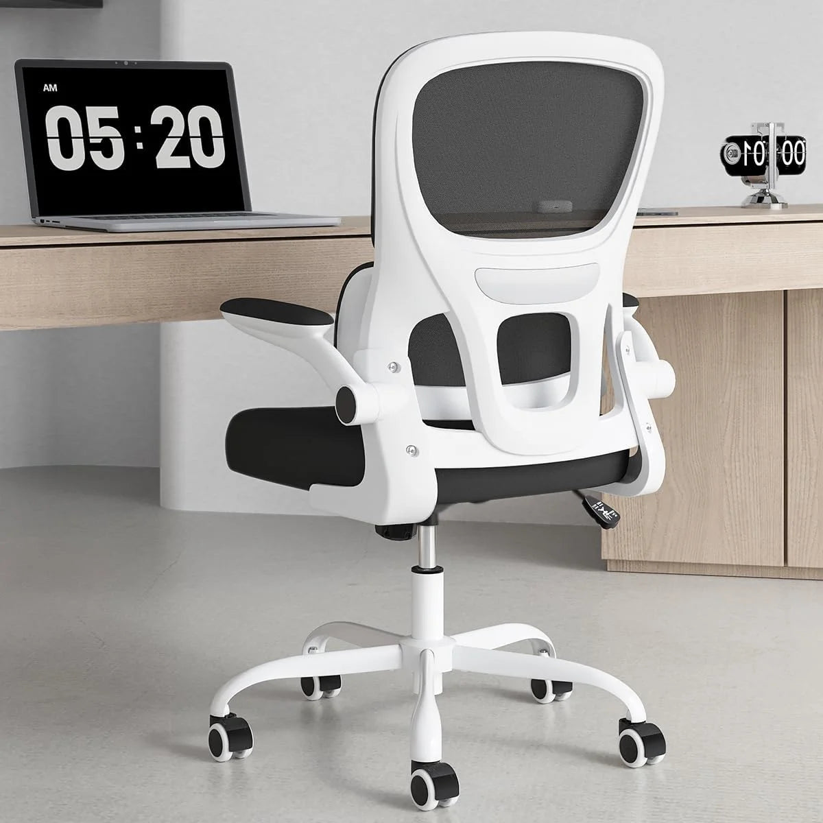 Farini Ergonomic Office Chair, Mesh Desk Chair with Lumbar Support, Comfy Computer Desk Chair with Flip Armrest Rolling Wheels for Home Study Room Office