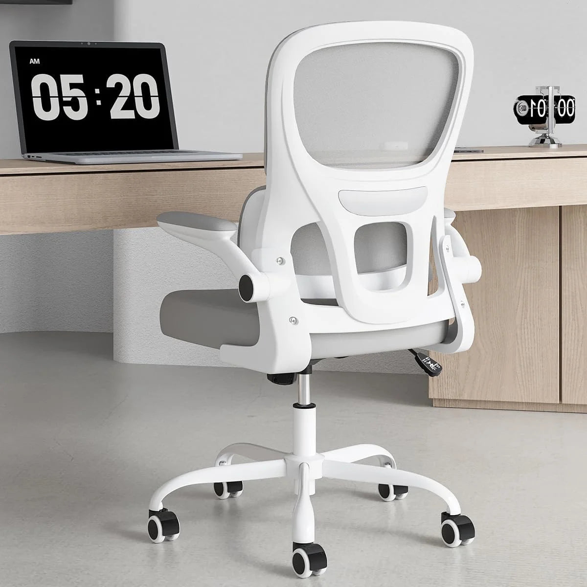 Farini Ergonomic Office Chair, Mesh Desk Chair with Lumbar Support, Comfy Computer Desk Chair with Flip Armrest Rolling Wheels for Home Study Room Office