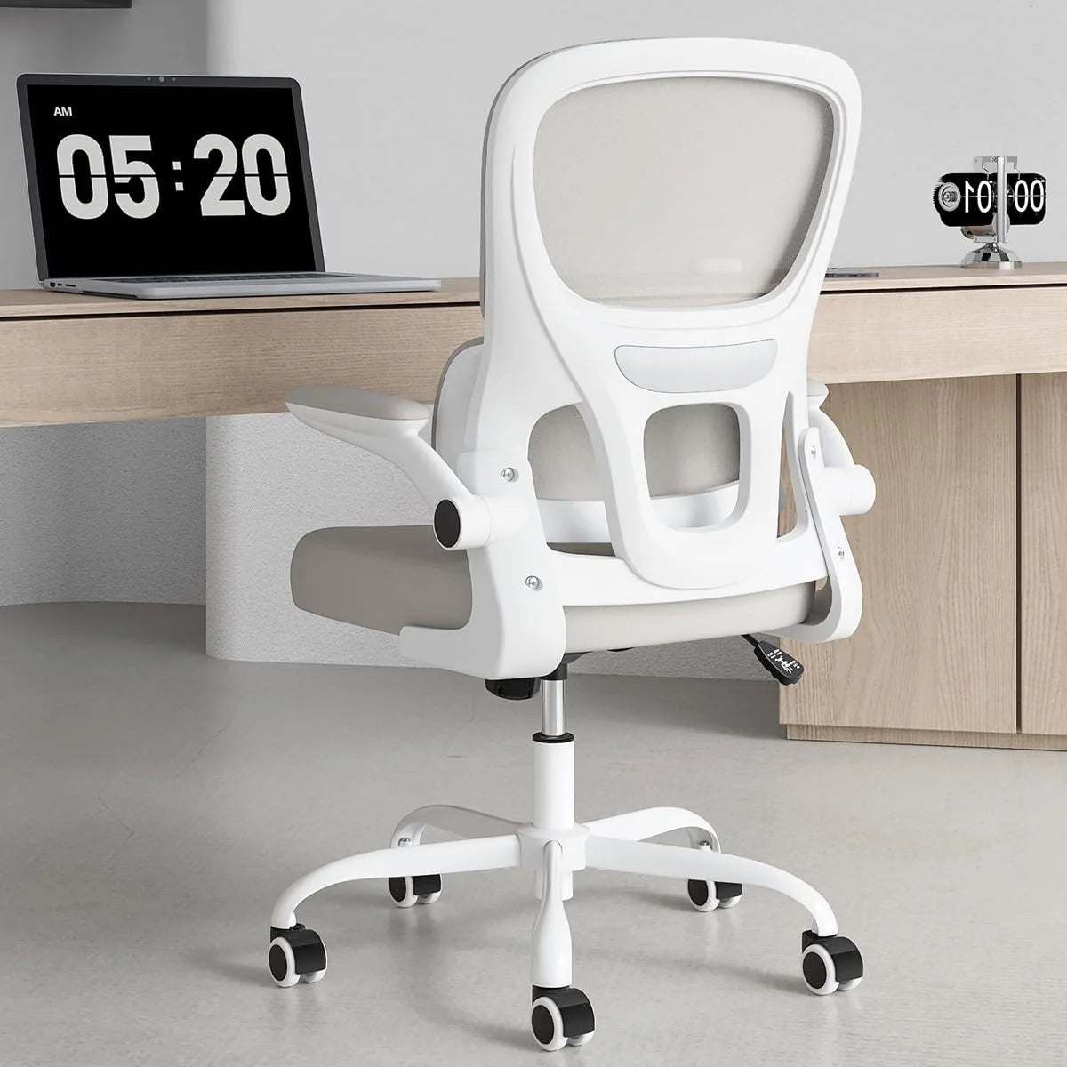 Farini Ergonomic Office Chair, Mesh Desk Chair with Lumbar Support, Comfy Computer Desk Chair with Flip Armrest Rolling Wheels for Home Study Room Office