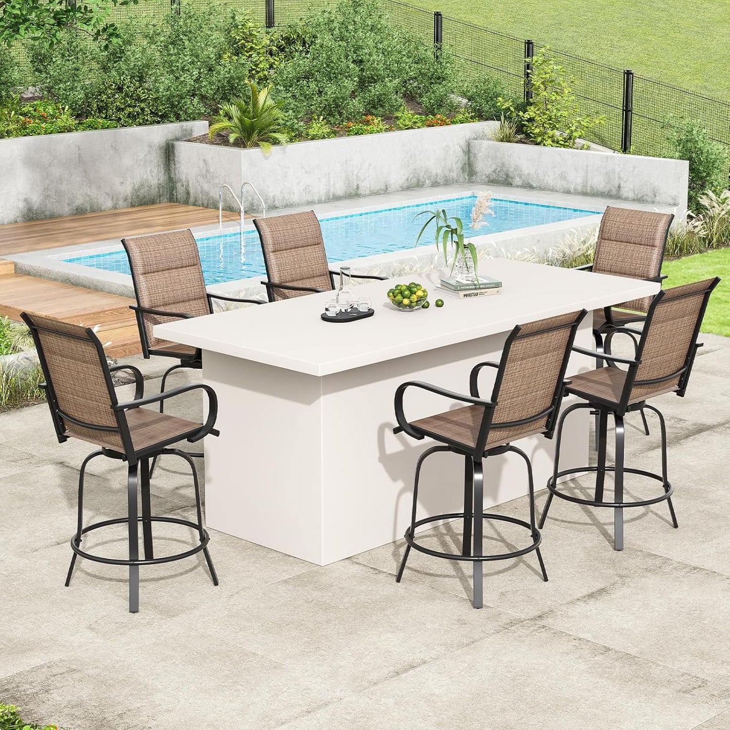 Farini Outdoor Bar Stools Set, 360°Swivel Patio Barstools with Textile Fabric,Ergonomic Comfort Bar Height Tall Outdoor Stools for Balcony