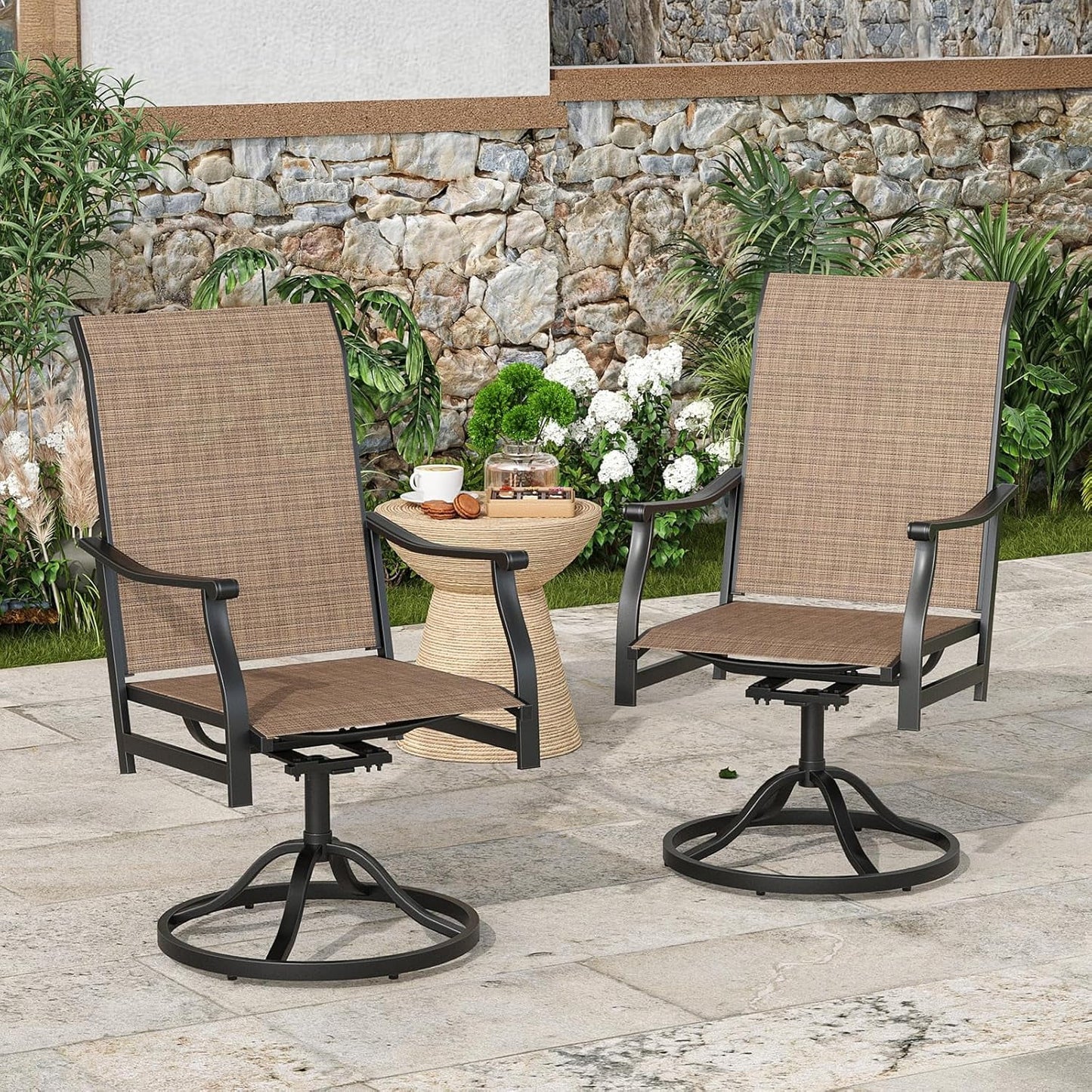 Farini Outdoor Dining Chairs Set, 360°Swivel Patio Dining Chair with Textilene Fabric, Outdoor Metal Armchair All Weather Resistant, Ergonomic Comfort, Perfect for Patio, Backyard, Balcony