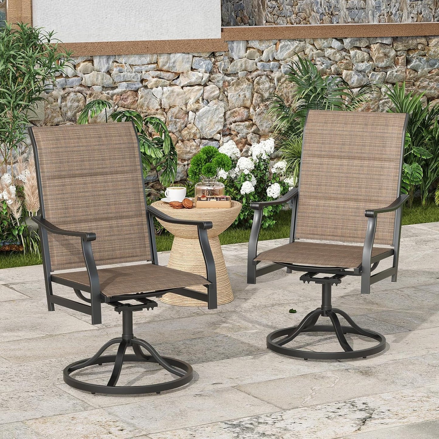 Farini Outdoor Dining Chairs Set, 360°Swivel Patio Dining Chair with Textilene Fabric, Outdoor Metal Armchair All Weather Resistant, Ergonomic Comfort, Perfect for Patio, Backyard, Balcony