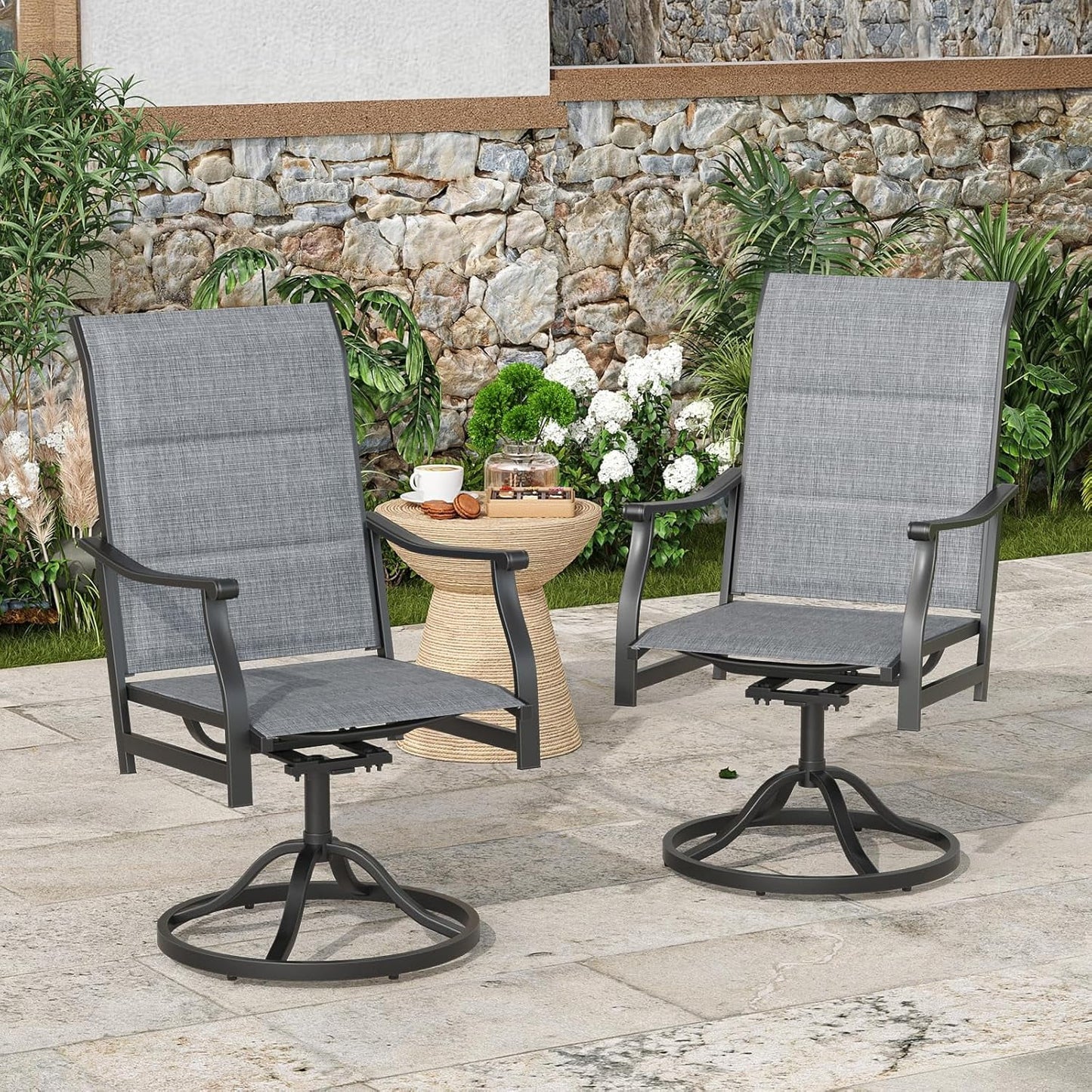 Farini Outdoor Dining Chairs Set, 360°Swivel Patio Dining Chair with Textilene Fabric, Outdoor Metal Armchair All Weather Resistant, Ergonomic Comfort, Perfect for Patio, Backyard, Balcony
