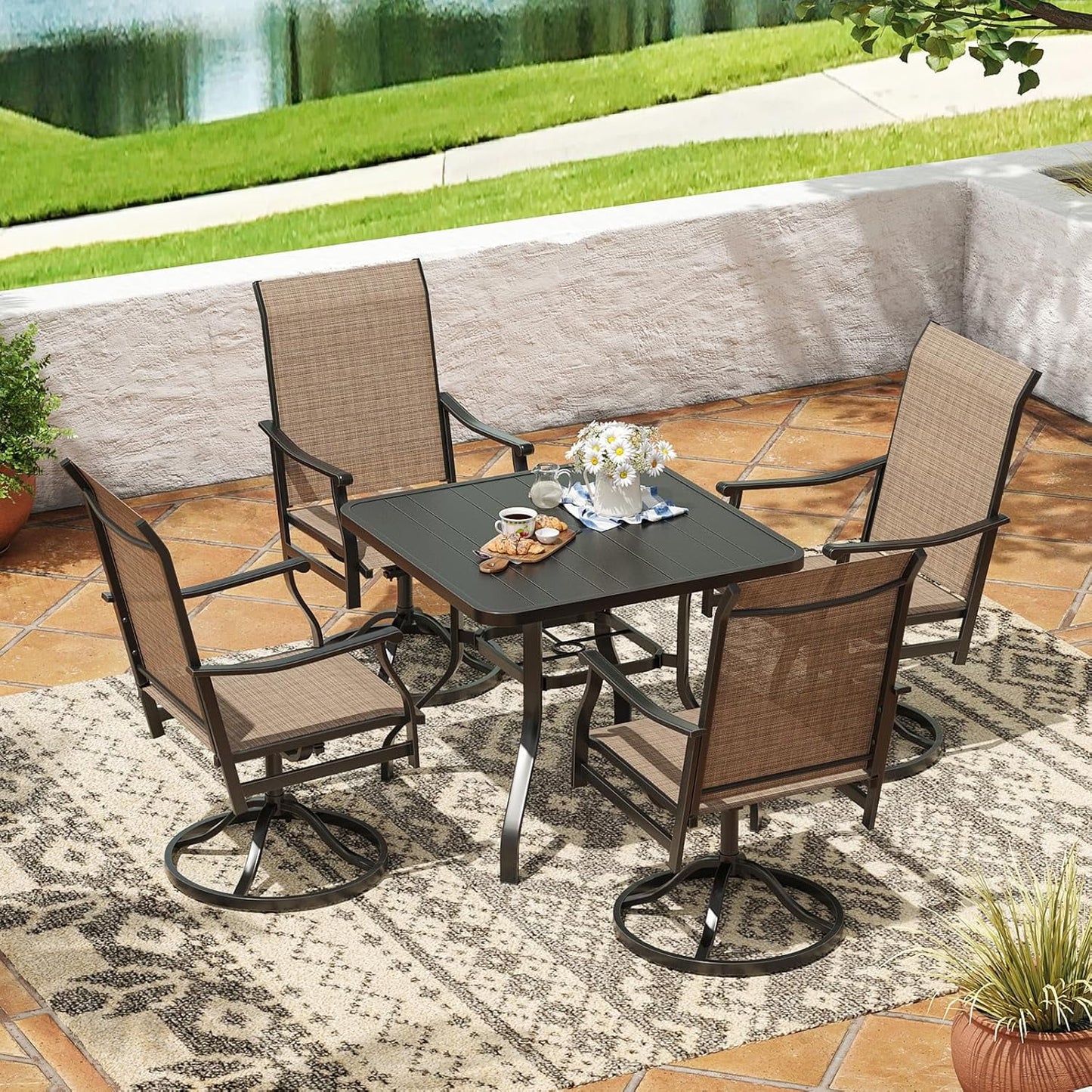 Farini Outdoor Dining Chairs Set, 360°Swivel Patio Dining Chair with Textilene Fabric, Outdoor Metal Armchair All Weather Resistant, Ergonomic Comfort, Perfect for Patio, Backyard, Balcony