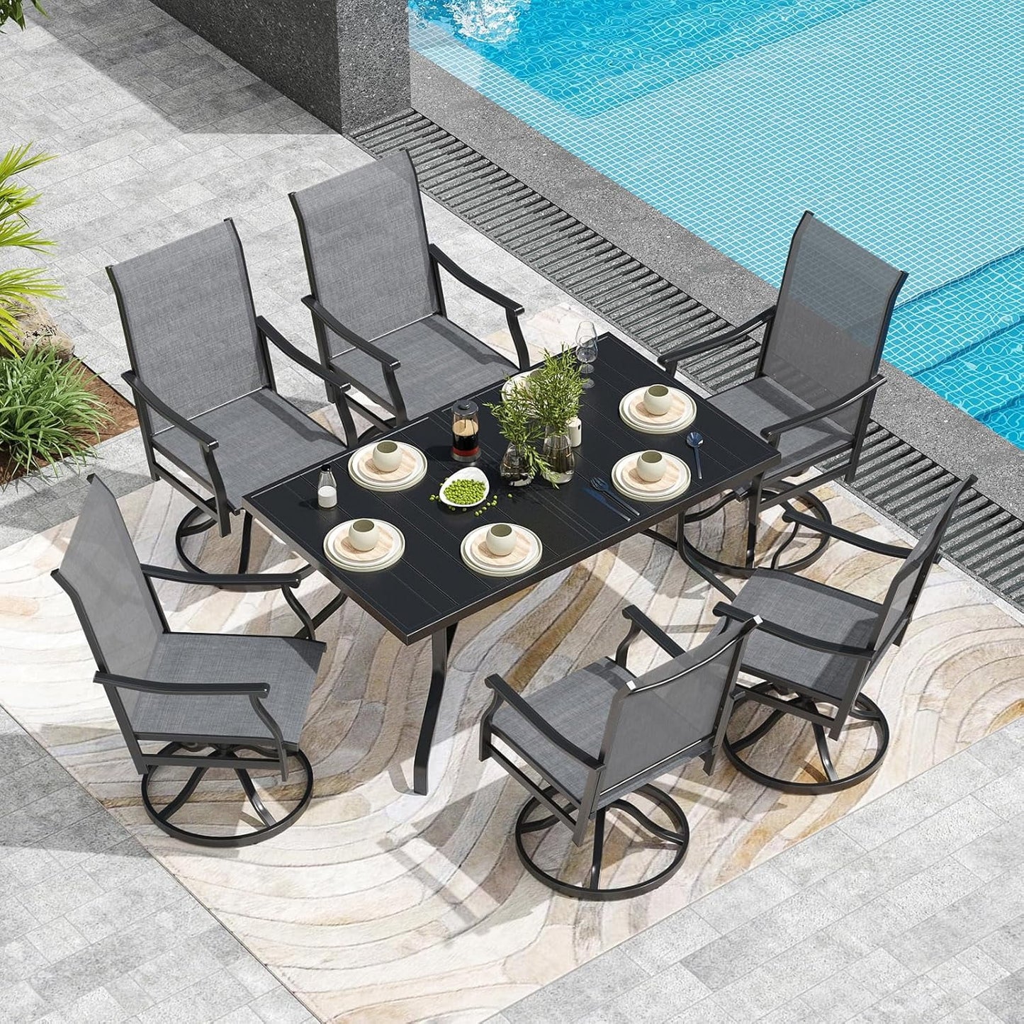 Farini Outdoor Dining Chairs Set, 360°Swivel Patio Dining Chair with Textilene Fabric, Outdoor Metal Armchair All Weather Resistant, Ergonomic Comfort, Perfect for Patio, Backyard, Balcony