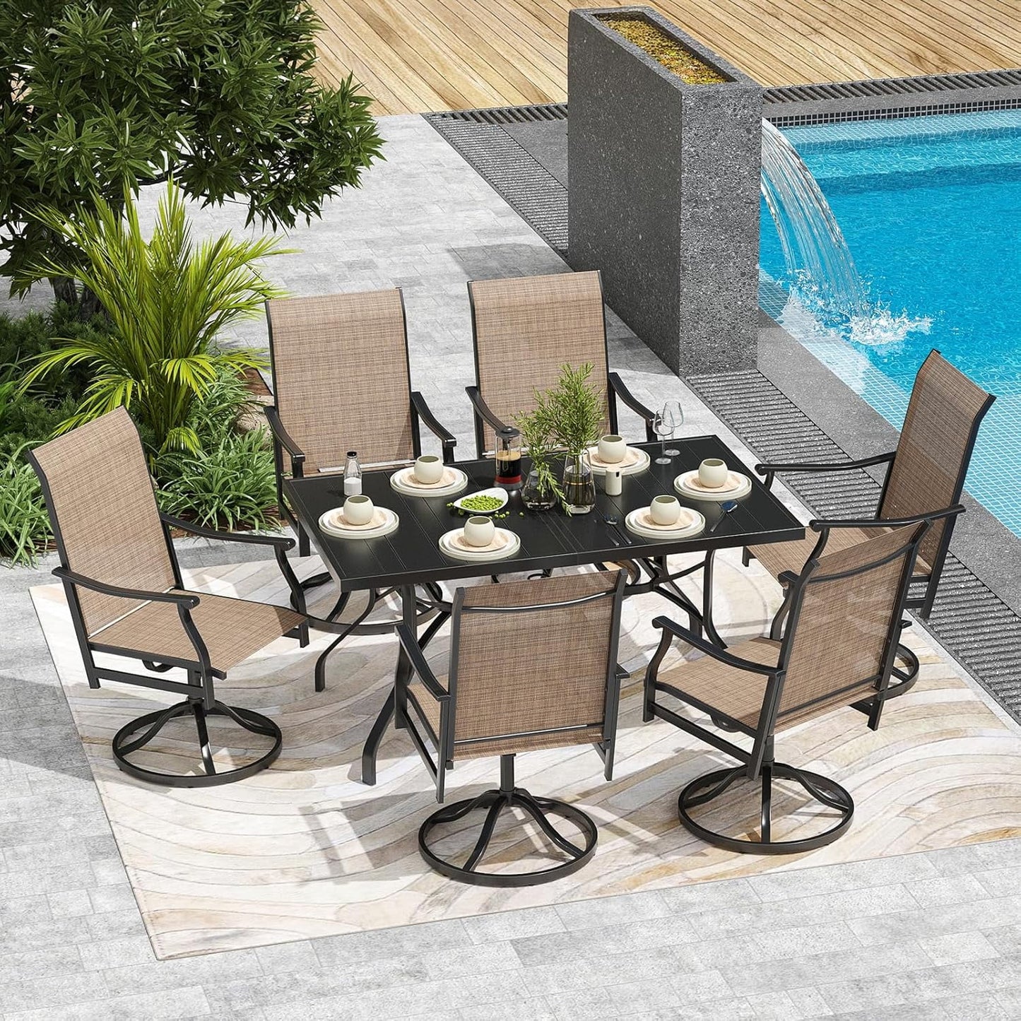 Farini Outdoor Dining Chairs Set, 360°Swivel Patio Dining Chair with Textilene Fabric, Outdoor Metal Armchair All Weather Resistant, Ergonomic Comfort, Perfect for Patio, Backyard, Balcony