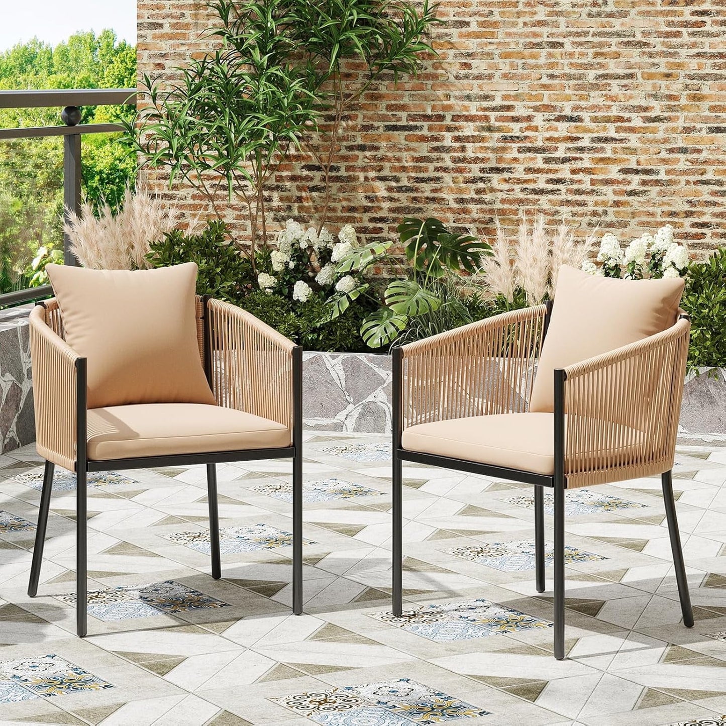 Farini Outdoor Furniture Set for 2, Outdoor Dining Set Patio Chairs 2 Piece, Rattan Wicker Patio Furniture Chairs with Cushions for Garden, Deck, Backyard, Poolside