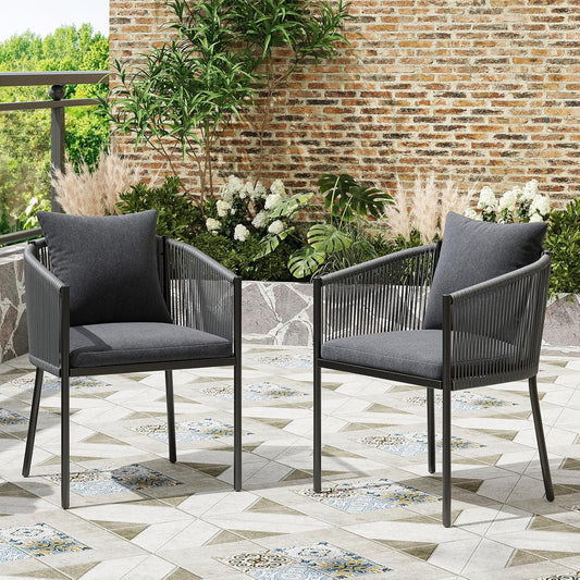 Farini Outdoor Furniture Set for 2, Outdoor Dining Set Patio Chairs 2 Piece, Rattan Wicker Patio Furniture Chairs with Cushions for Garden, Deck, Backyard, Poolside