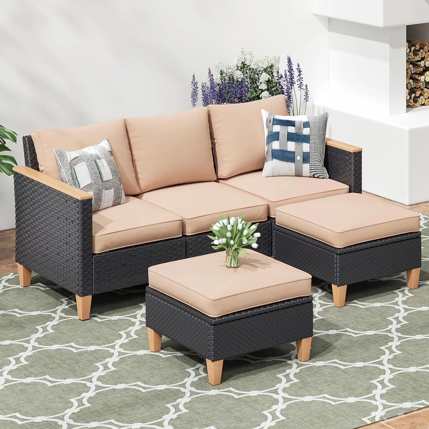 Farini Patio Furniture Set, Outdoor Sectional Furniture Set with Cushions, Wicker Patio Conversation Set Outdoor Sectional Sofa, All-Weather PE Rattan Sofa for Garden, Backyard and Poolside
