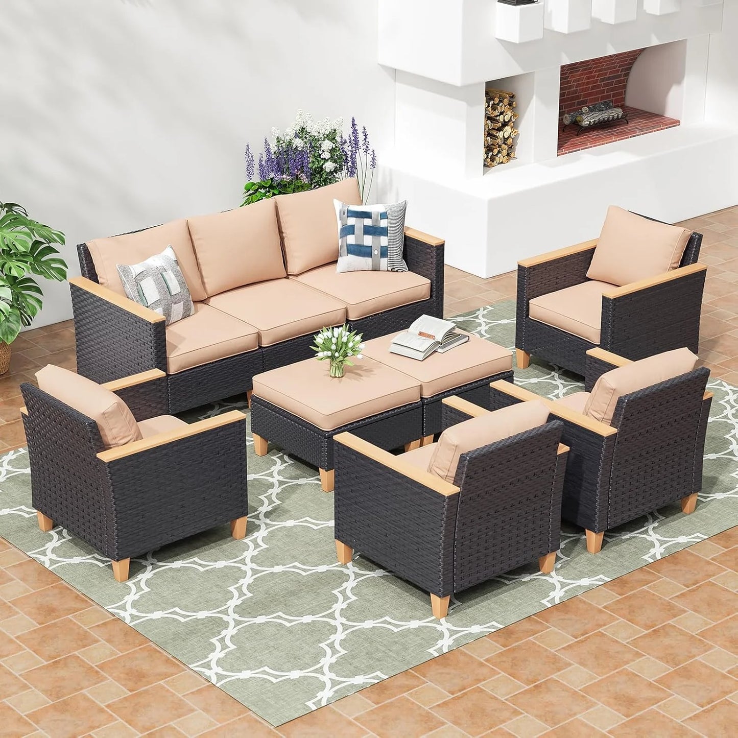Farini Patio Furniture Set, Outdoor Sectional Furniture Set with Cushions, Wicker Patio Conversation Set Outdoor Sectional Sofa, All-Weather PE Rattan Sofa for Garden, Backyard and Poolside