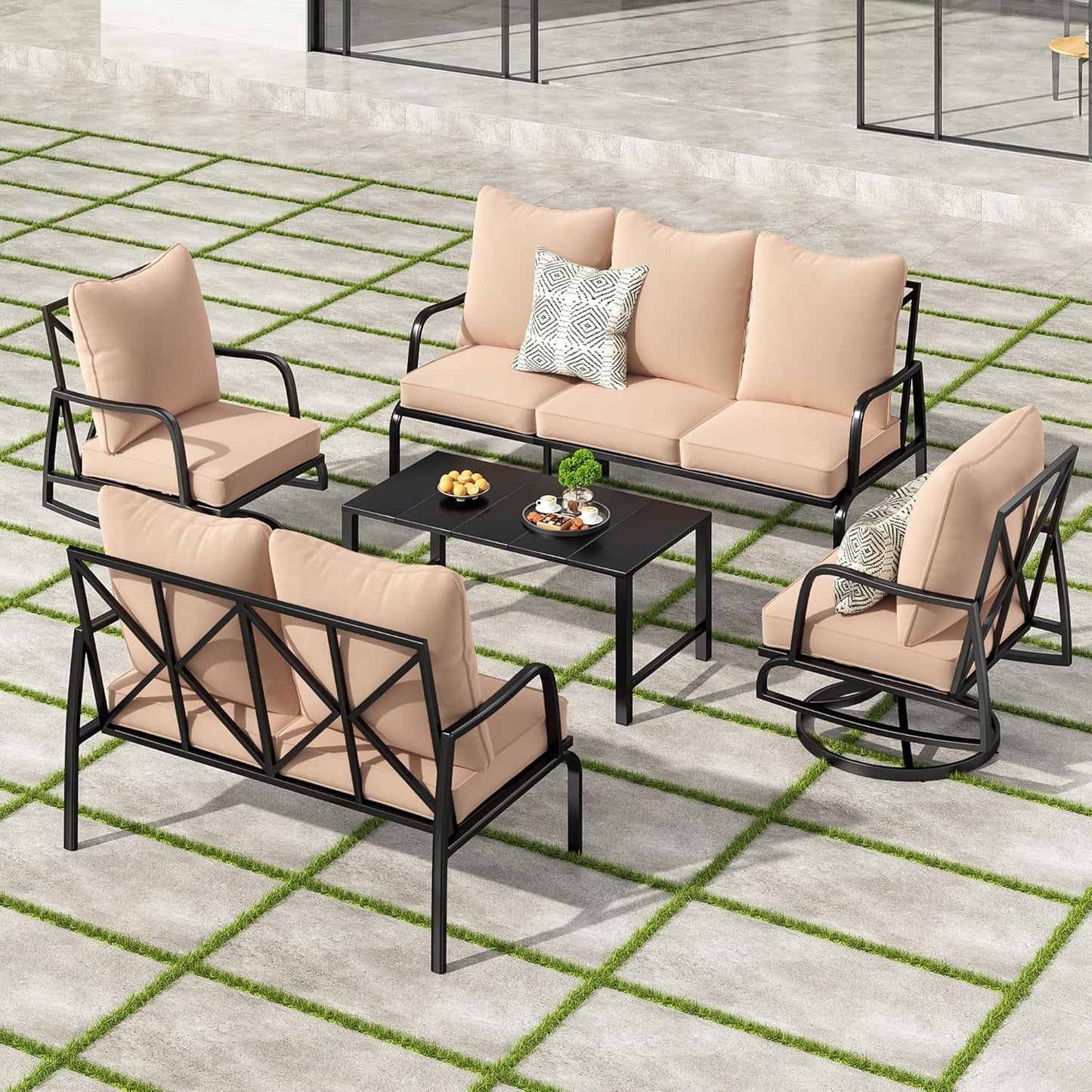 Farini Small Patio Furniture Set of 2, Outdoor Swivel and Rocking Patio Chairs, Metal Outdoor Swivel Chair Sofa with 4" Thick Cushions, Bistro Set for Porch, Balcony, and Backyard