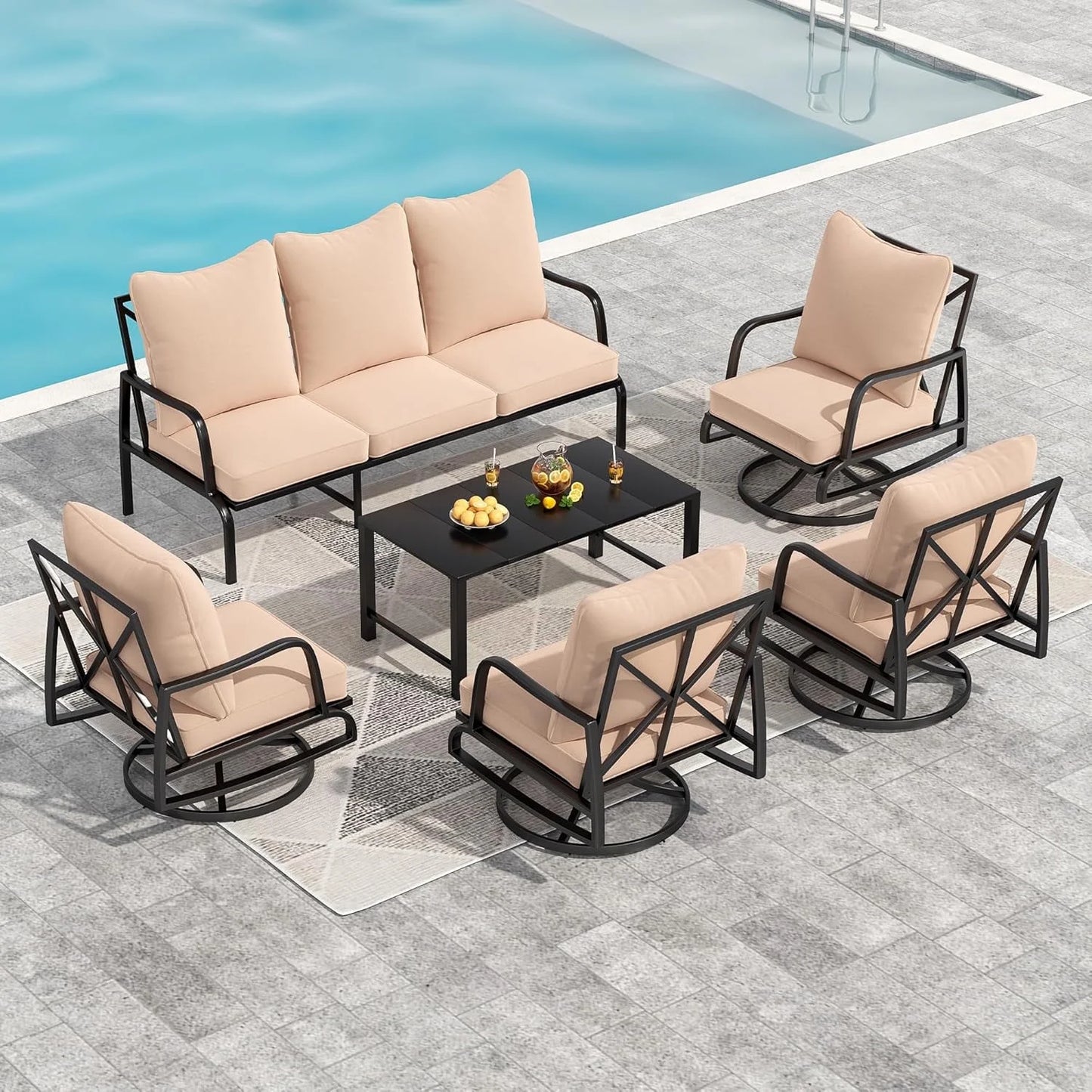 Farini Small Patio Furniture Set of 2, Outdoor Swivel and Rocking Patio Chairs, Metal Outdoor Swivel Chair Sofa with 4" Thick Cushions, Bistro Set for Porch, Balcony, and Backyard