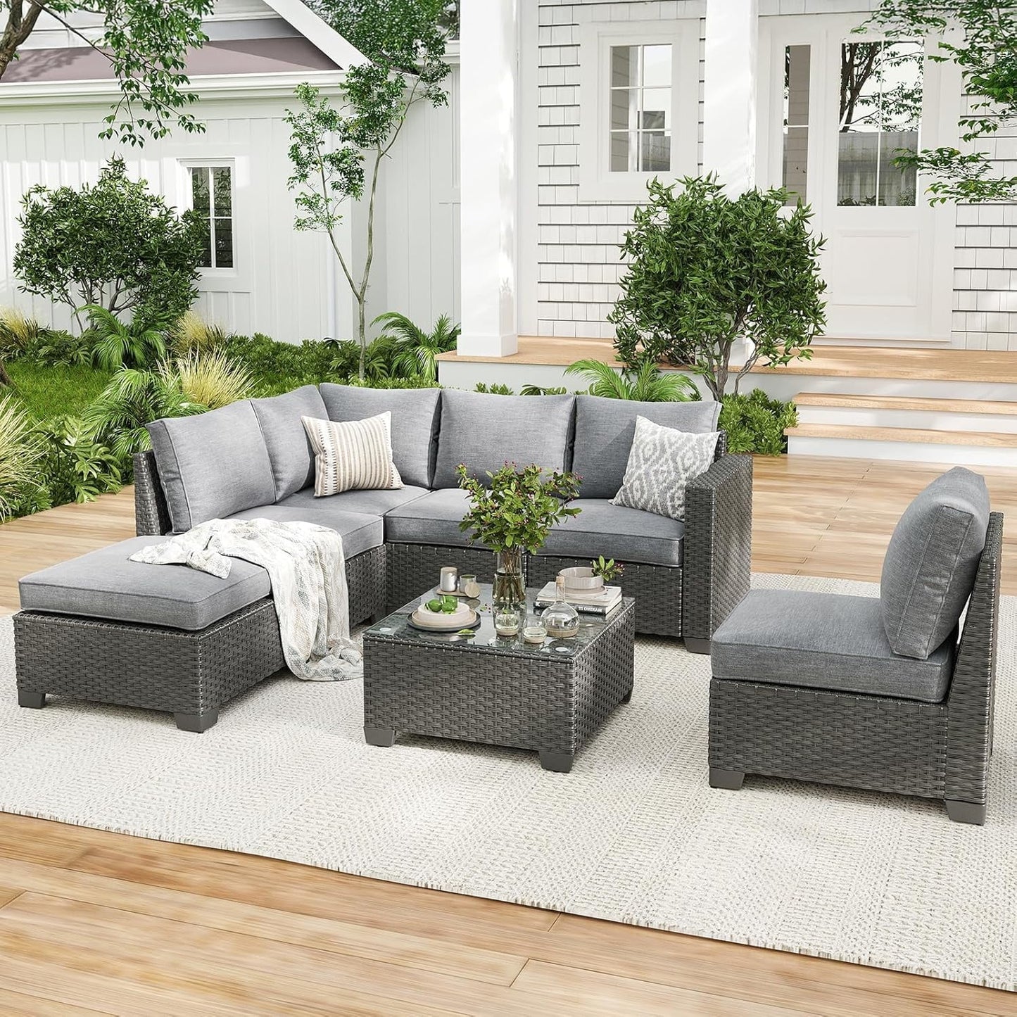 Farini Outdoor Wicker conversation sets, (4,7,9 Pieces) Patio Furniture Sofa Set with Coffee Table, All Weather for Garden, Backyard, Balcony