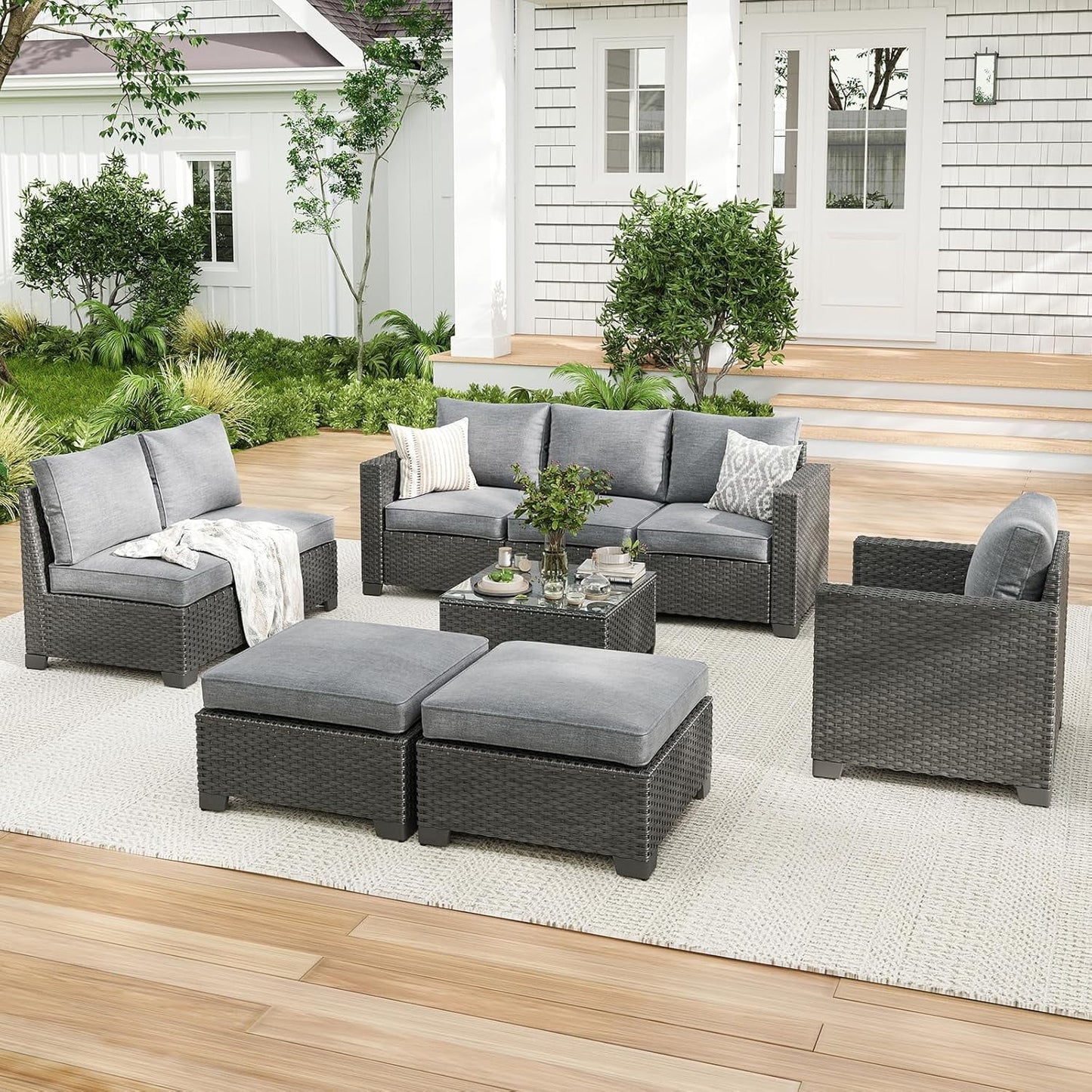 Farini Outdoor Wicker conversation sets, (4,7,9 Pieces) Patio Furniture Sofa Set with Coffee Table, All Weather for Garden, Backyard, Balcony