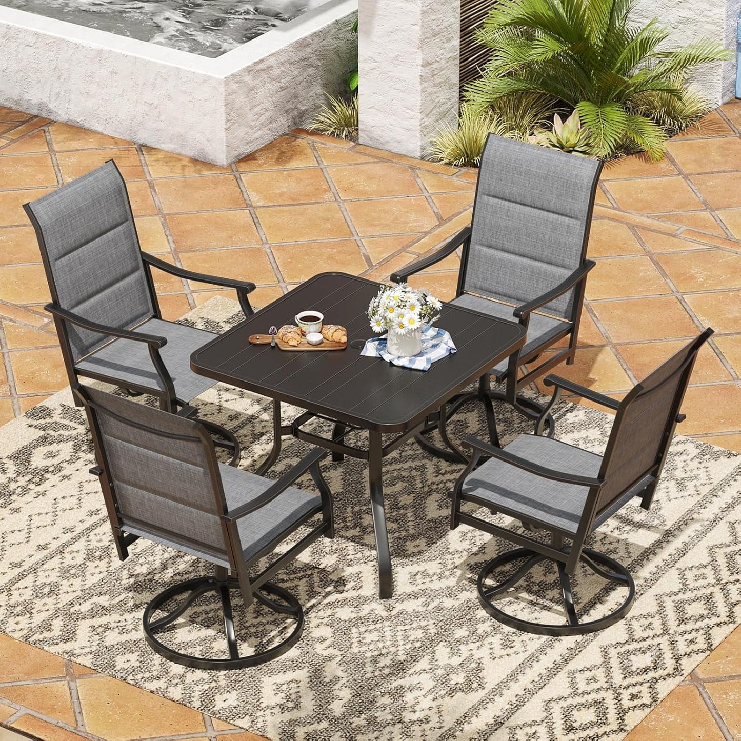 Farini Outdoor Dining Chairs Set, 360°Swivel Patio Dining Chair with Textilene Fabric, Outdoor Metal Armchair All Weather Resistant, Ergonomic Comfort, Perfect for Patio, Backyard, Balcony